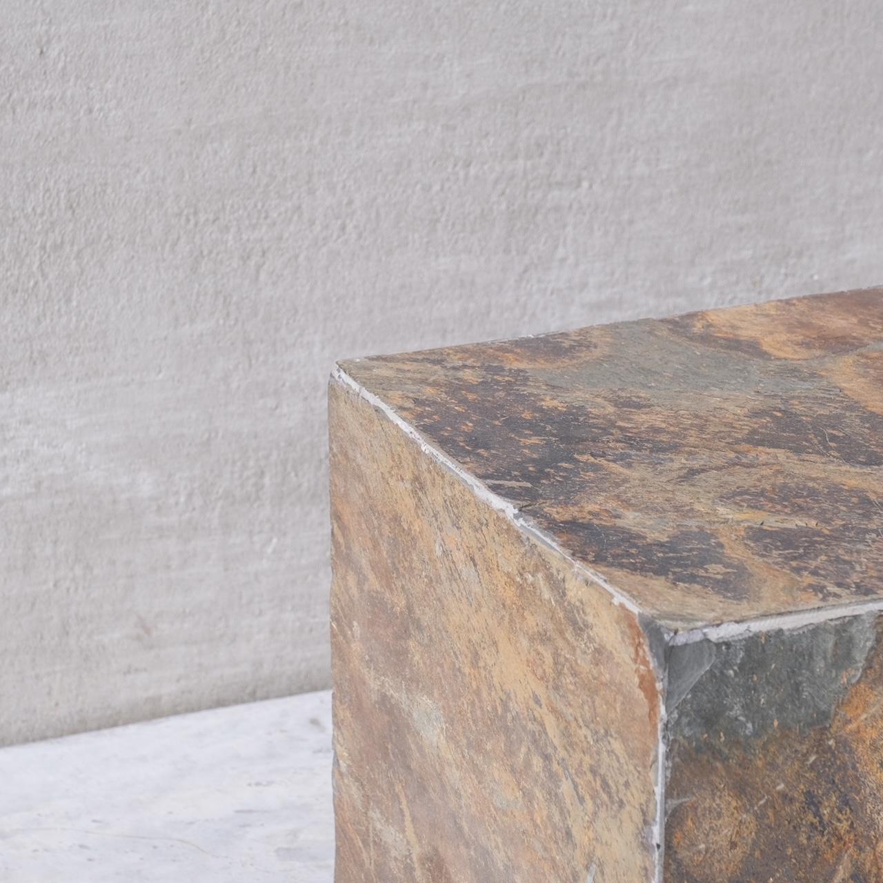 Belgian Large Midcentury Stone Cube Side Table or Display Stand For Sale