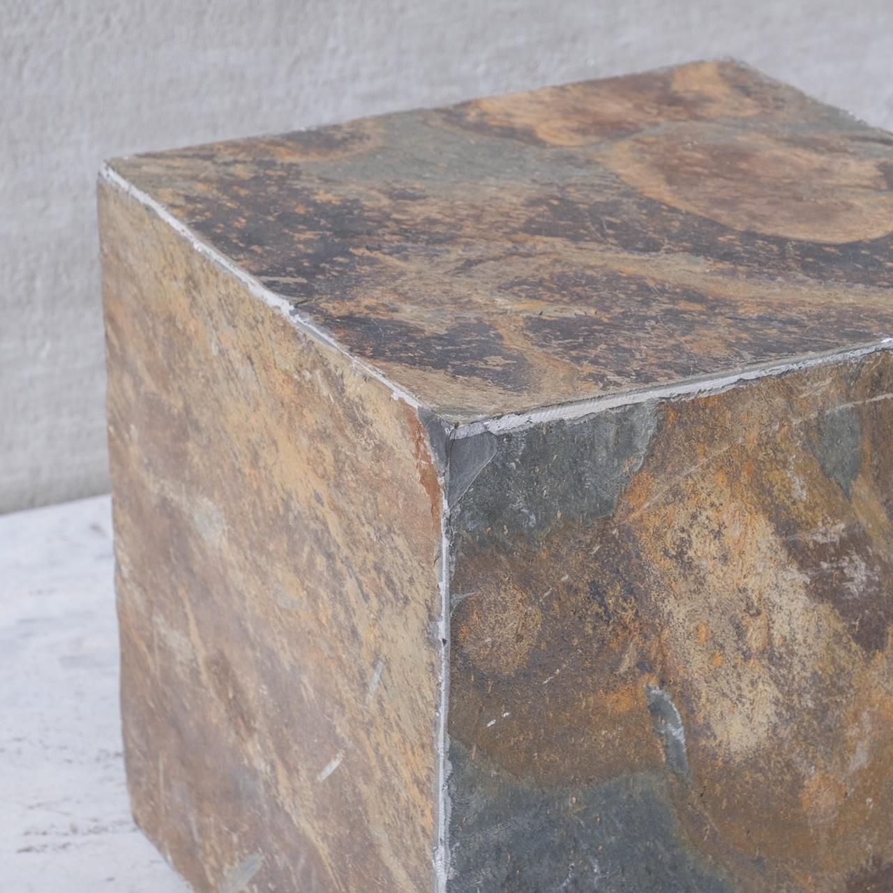 Large Midcentury Stone Cube Side Table or Display Stand In Good Condition For Sale In London, GB