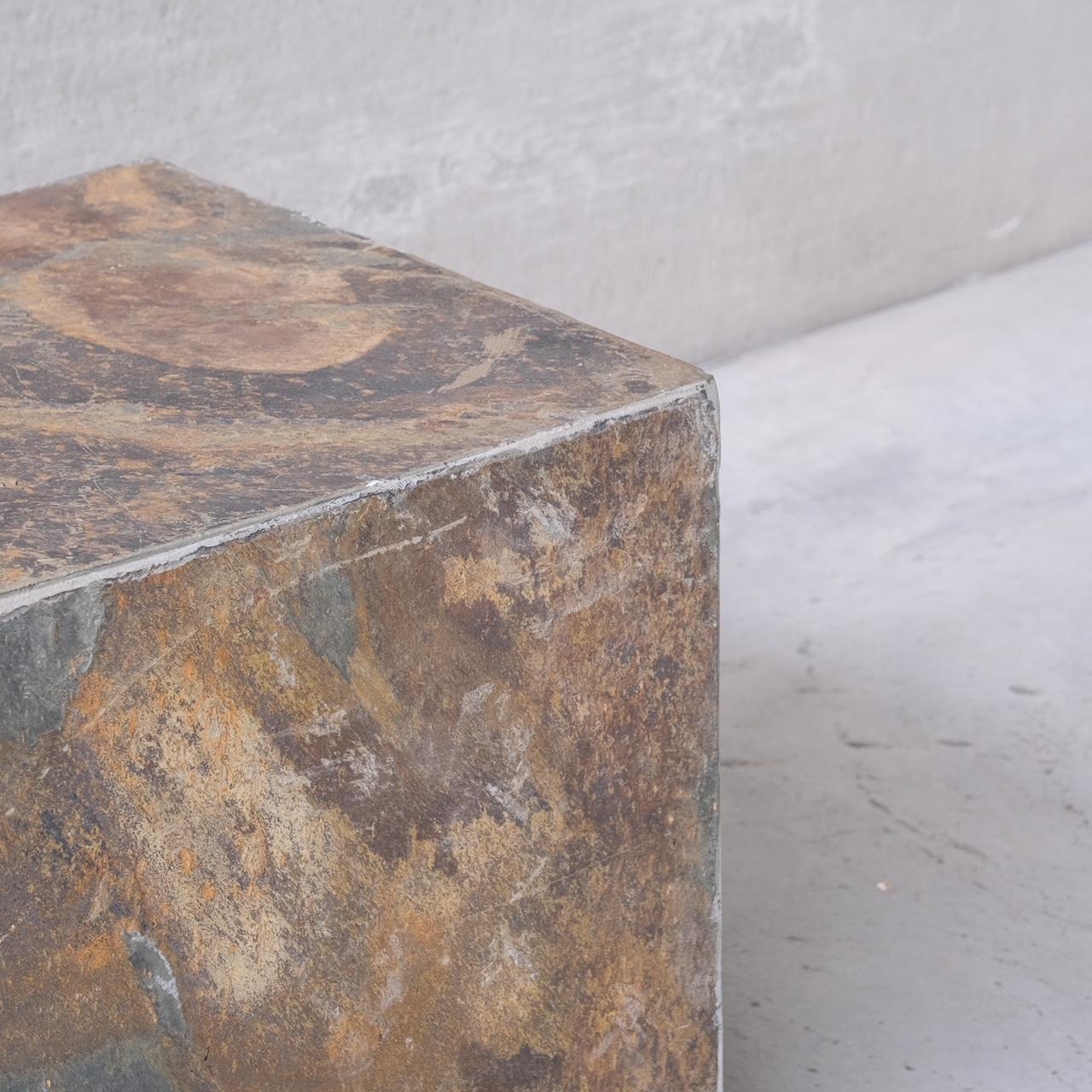 20th Century Large Midcentury Stone Cube Side Table or Display Stand For Sale
