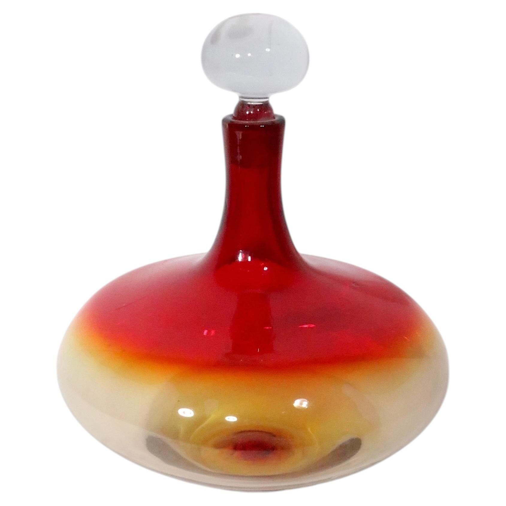 Grande bouteille en verre d'art du milieu du siècle, munie d'un bouchon, attribuée à Joel Myers pour Blenko