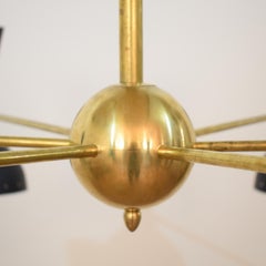 Large Midcentury Style Chandelier in Brass and Black Lacquered Metal