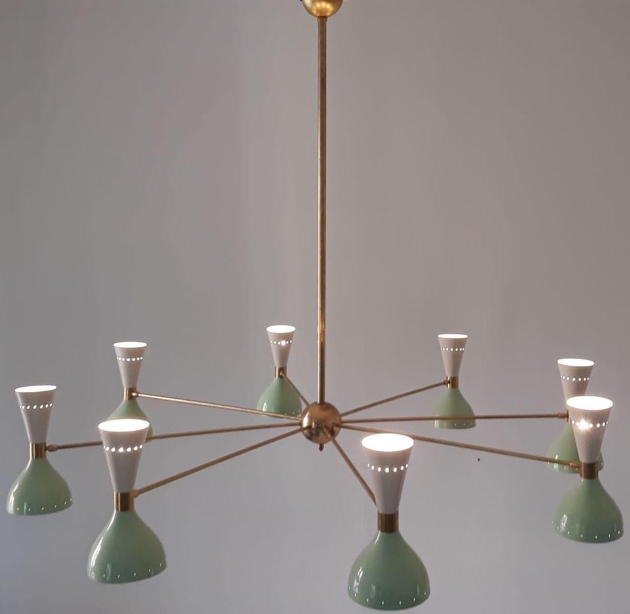 Large Midcentury Style Chandelier in Brass and Black Lacquered Metal For Sale 2