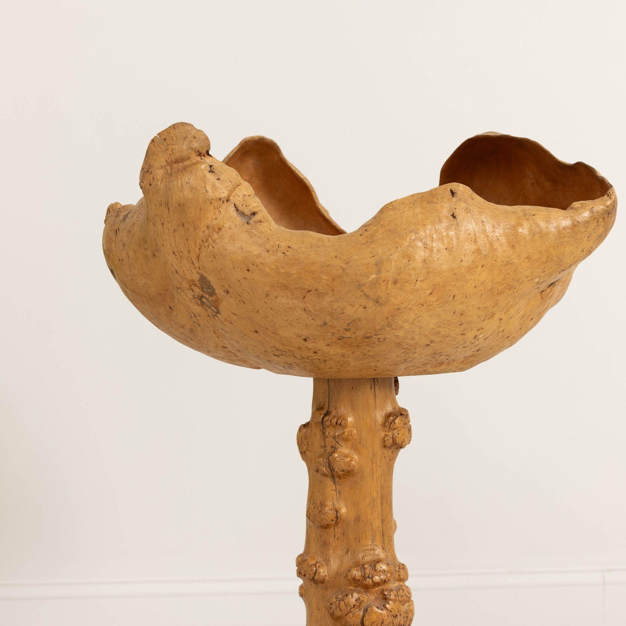 Rustic Large Mid Century Swedish Birch and Pine Root Bowl Tazza on Base For Sale