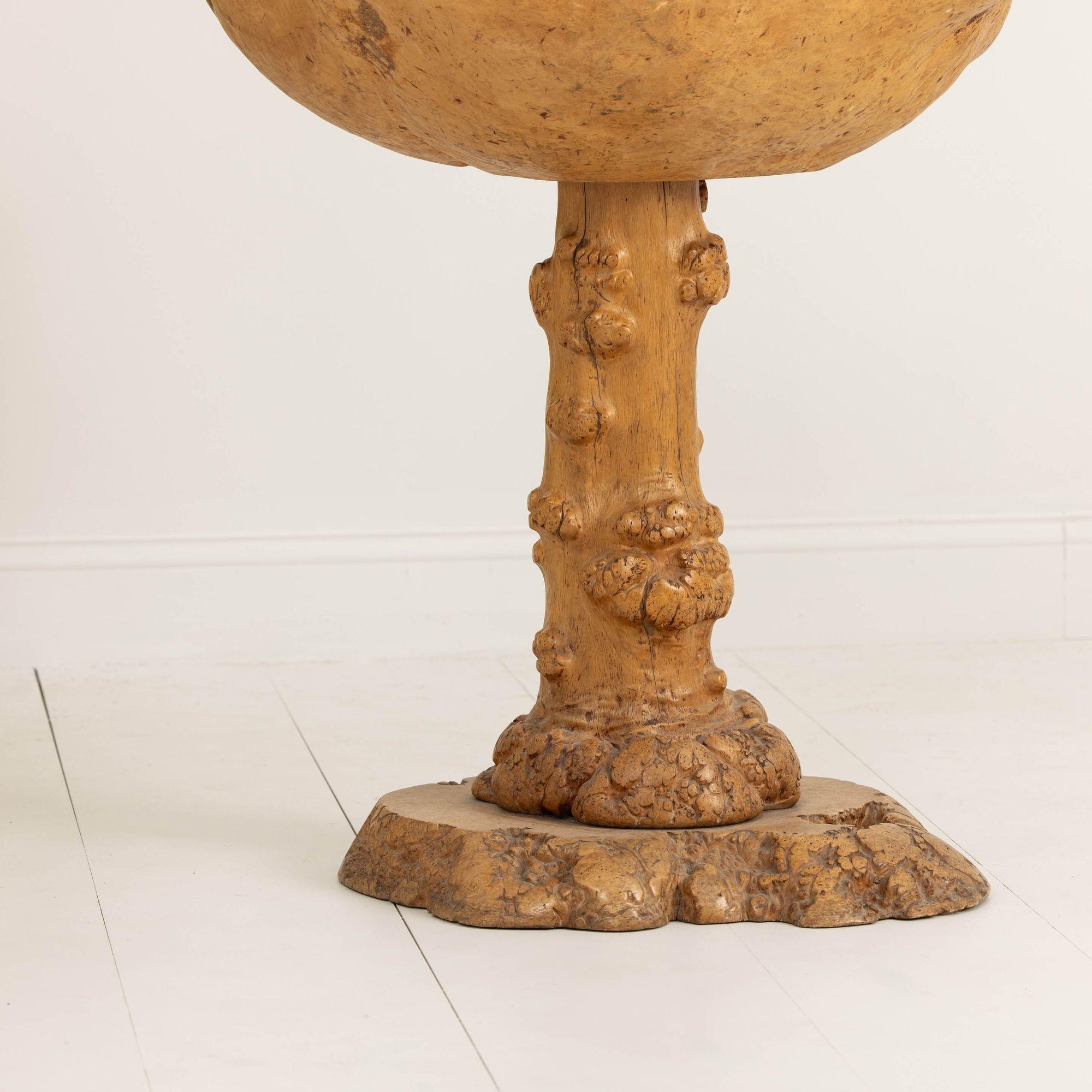Hand-Carved Large Mid Century Swedish Birch and Pine Root Bowl Tazza on Base For Sale