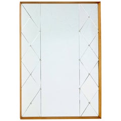 Large mid century Swedish oak framed harlequin wall mirror