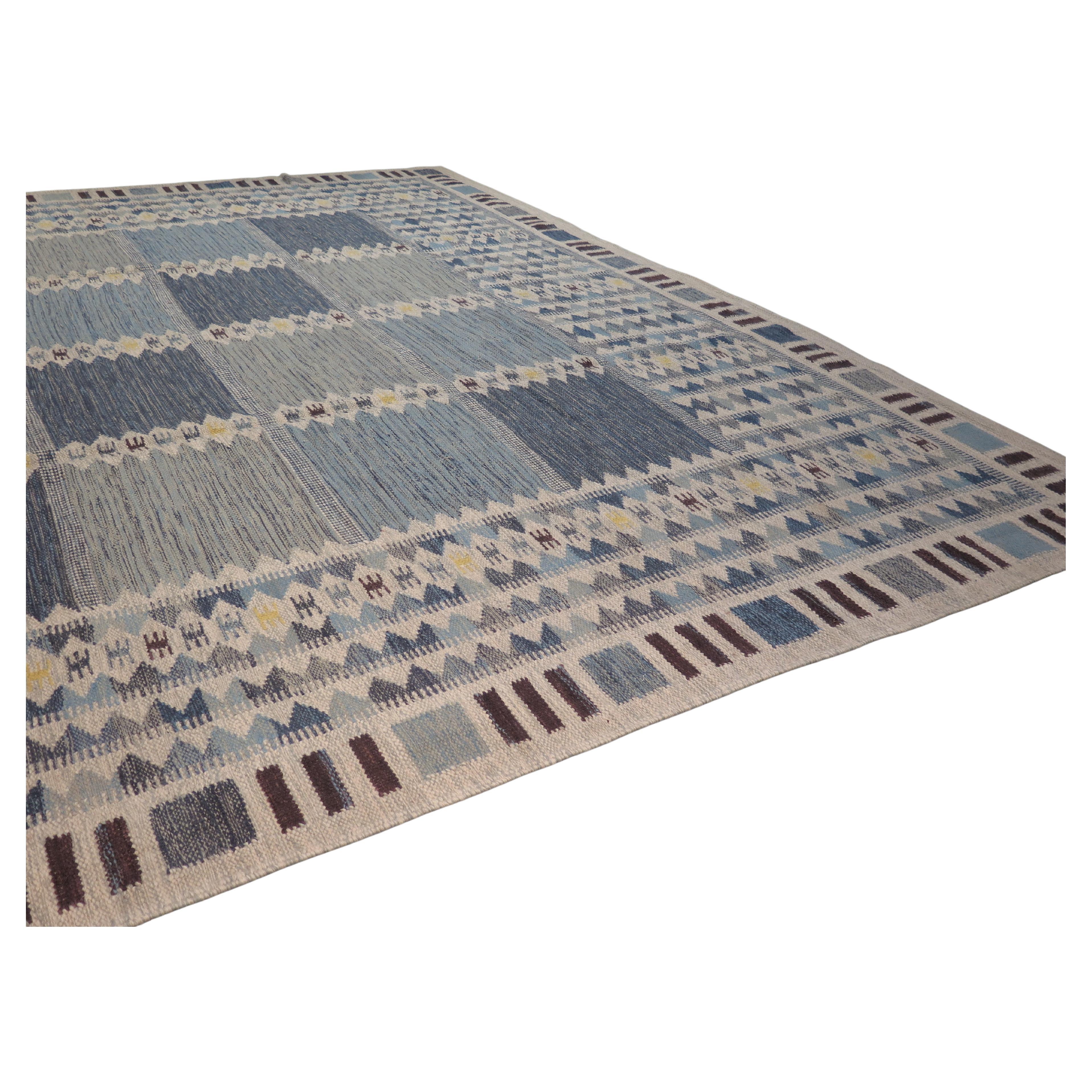 Large Mid-Century Swedish Style Handwoven Flatweave Carpet For Sale