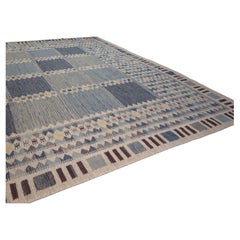 Großer handgewebter Flachgewebe-Teppich im schwedischen Stil der Jahrhundertmitte