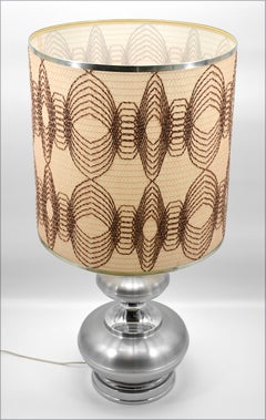 Large Mid-Century Table Lamp, Chrome & Brushed Aluminum, France, 1960s