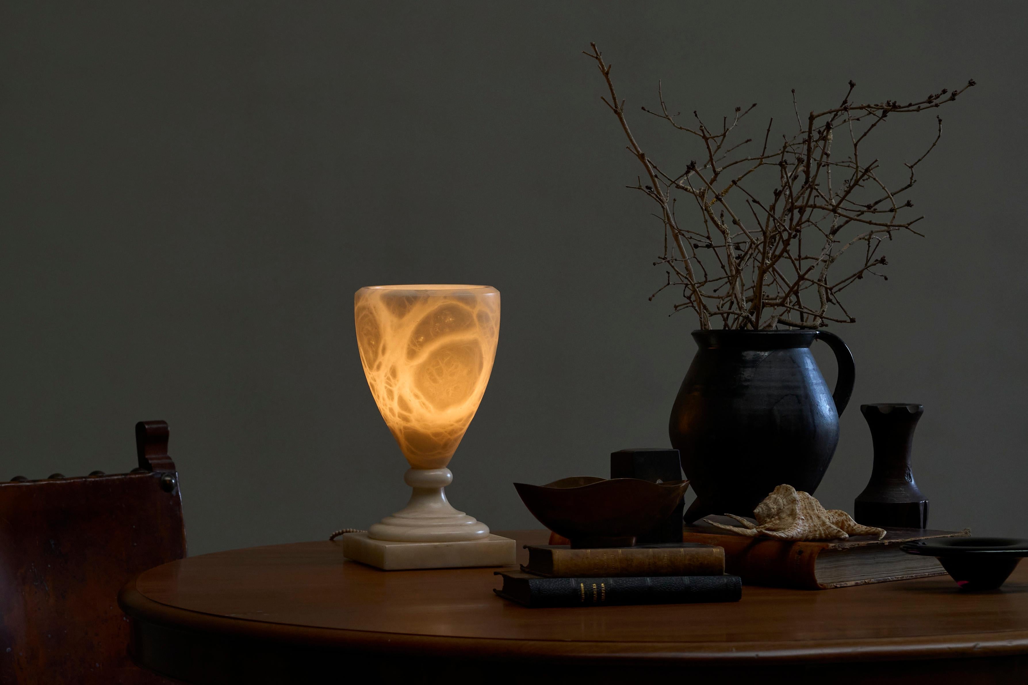 Gran Lámpara de Sobremesa de Alabastro España Años 70 Hecho a mano en venta