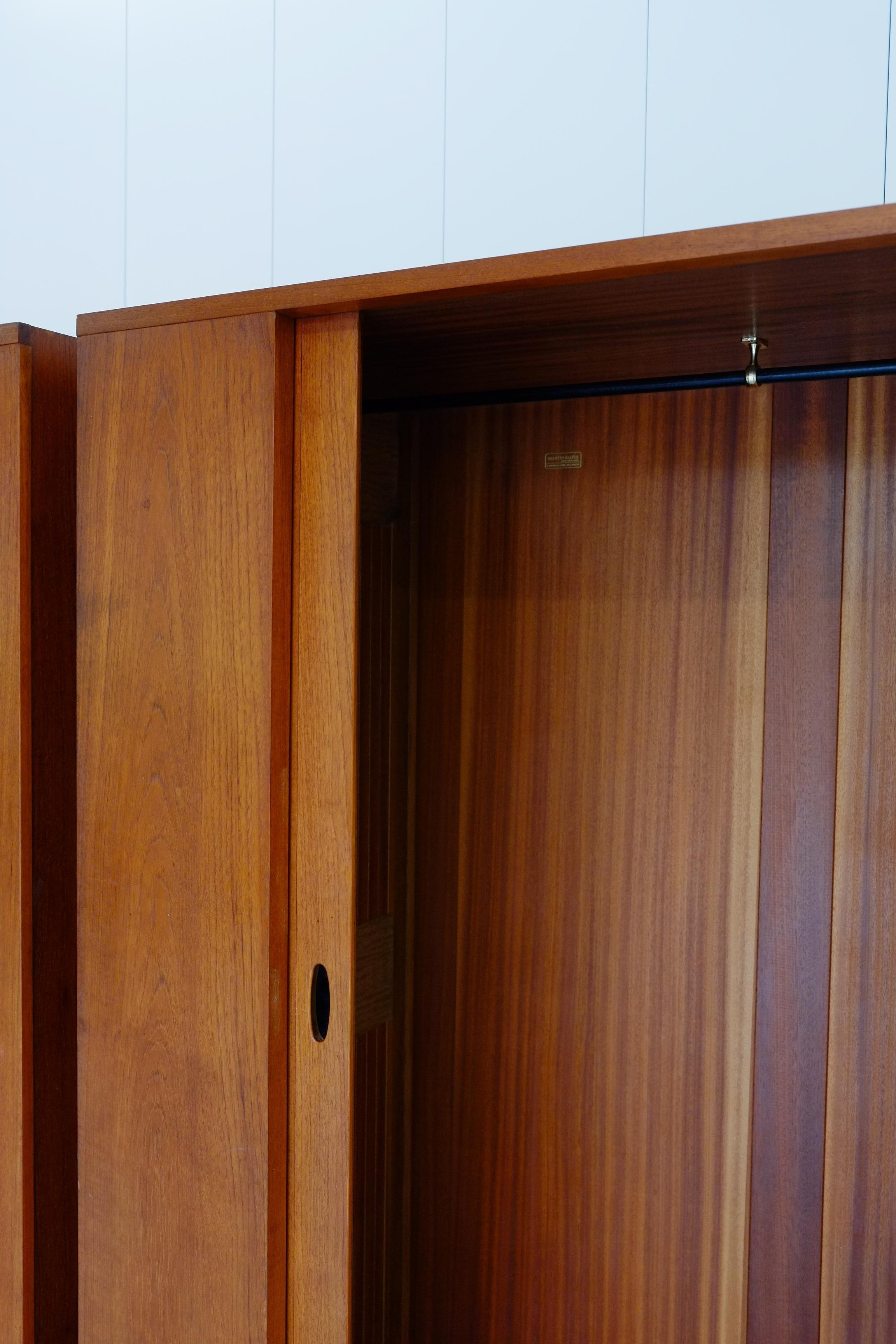 Large Mid Century Tambour Door Wardrobe England C1960 - Pair Available In Good Condition For Sale In Leicester, GB