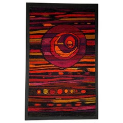 Large Mid-Century Tapestry Mounted on Black Canvas Frame