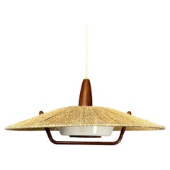 Grande lampe suspendue en teck et corde de sisal du milieu du siècle dernier, années 1960
