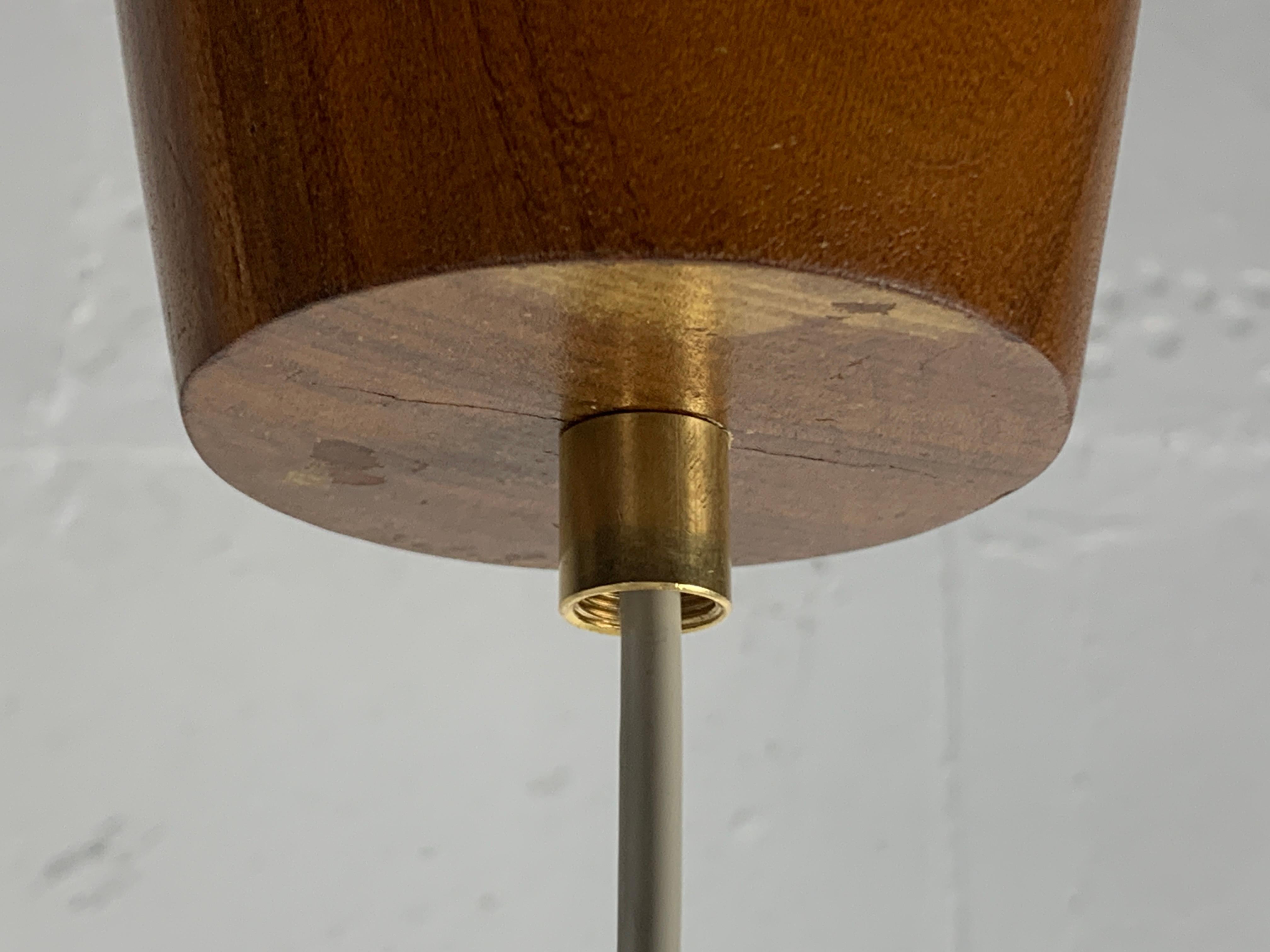 Rope Large Mid-Century Teak and Sisal Cord Hanging Pendant Lamp attributed to Temde L