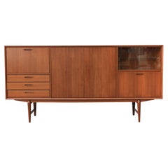 Large Mid-Century Teak Sideboard with Dropdown Bar