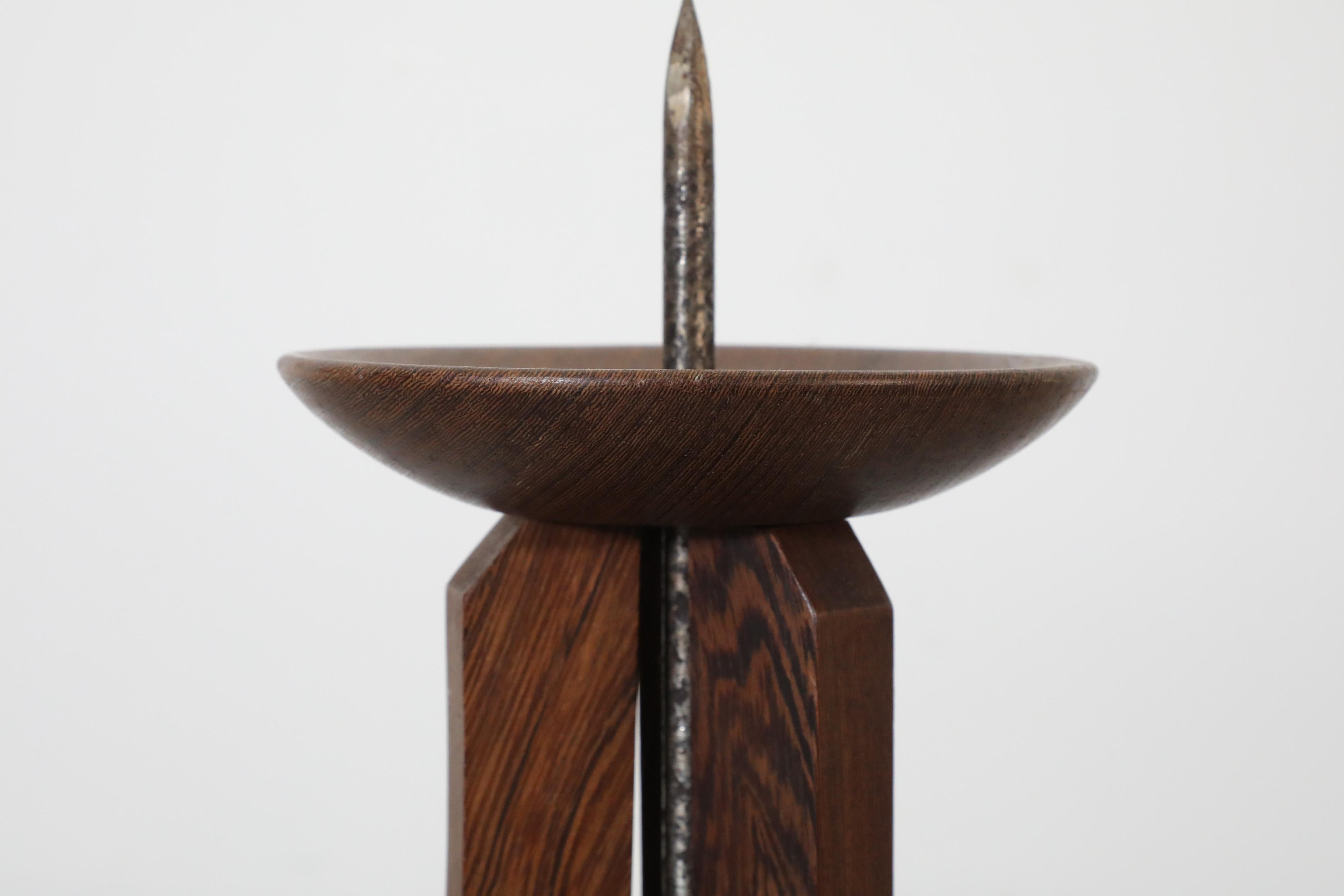 Large Mid-Century Teak Standing Spiked Candle Holder For Sale 7