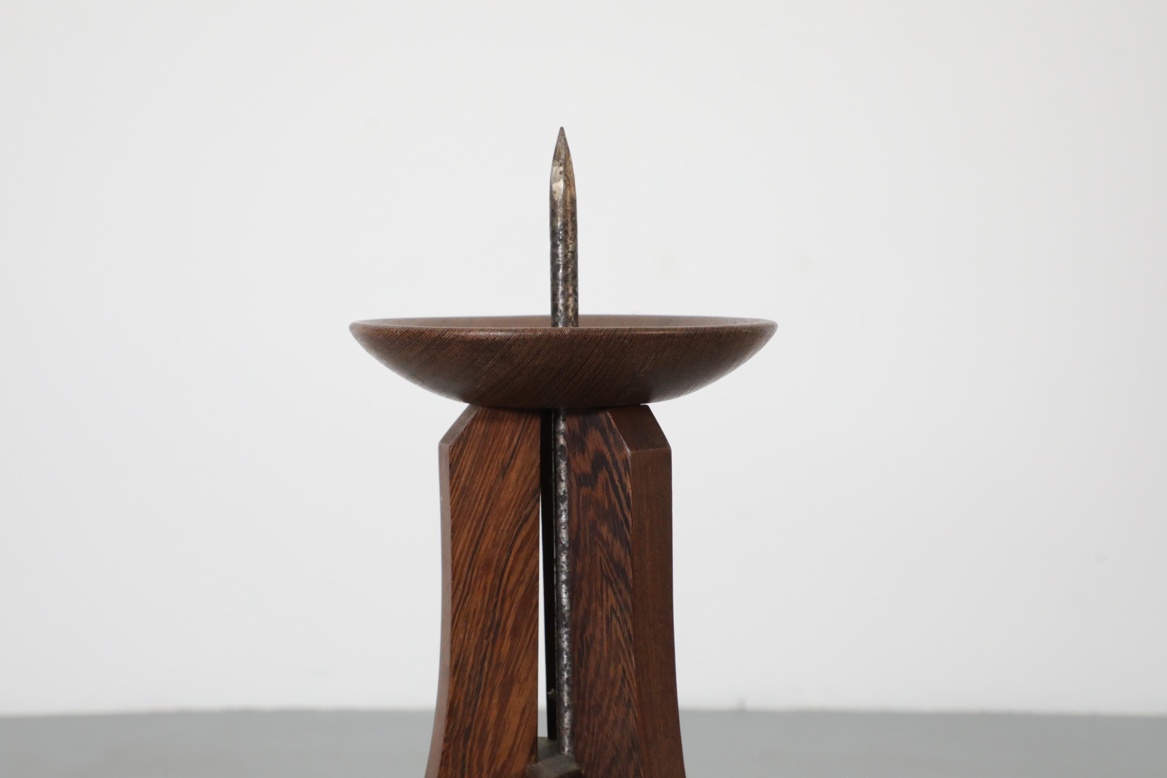Large Mid-Century Teak Standing Spiked Candle Holder For Sale 8