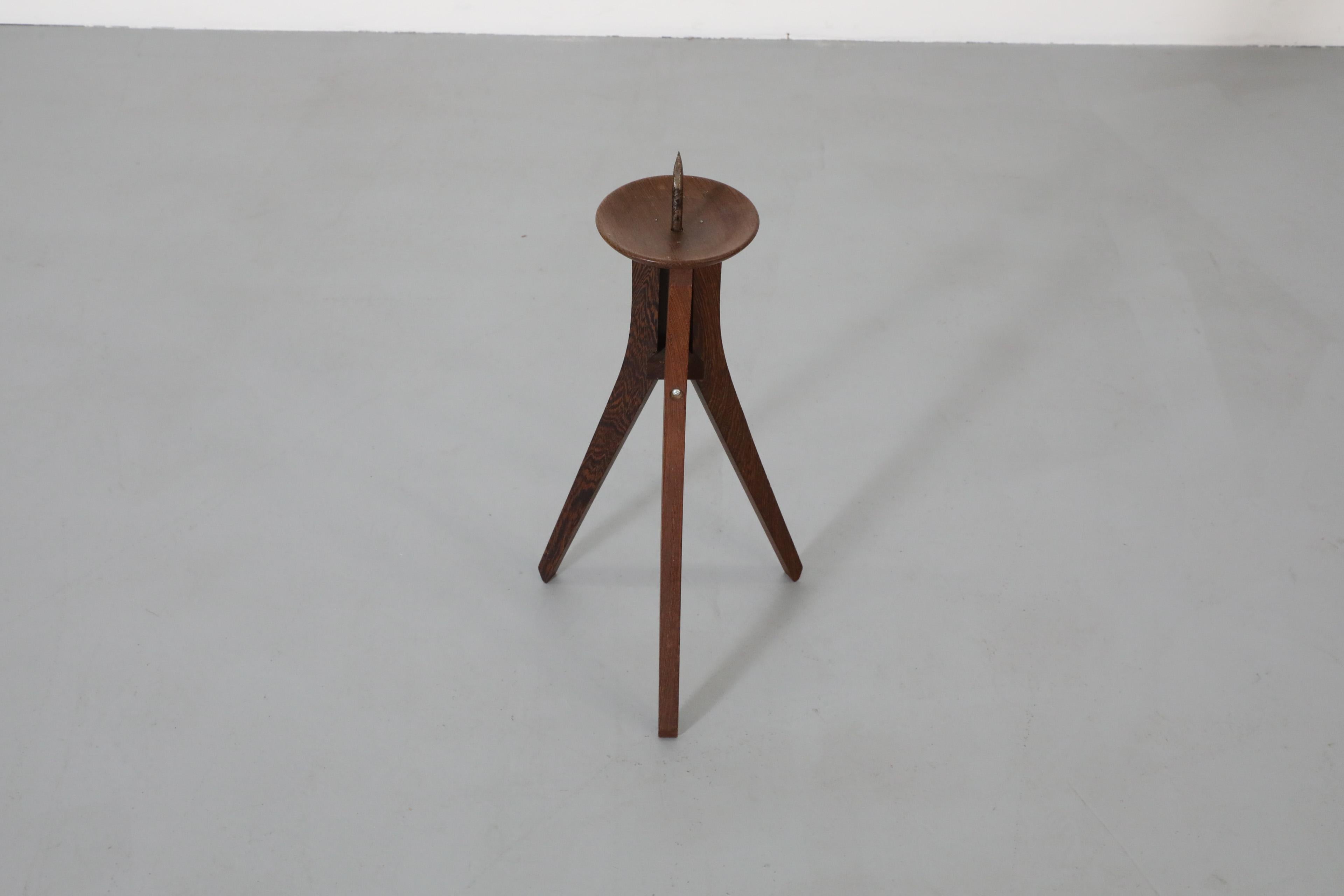 Large Mid-Century Teak Standing Spiked Candle Holder For Sale 9