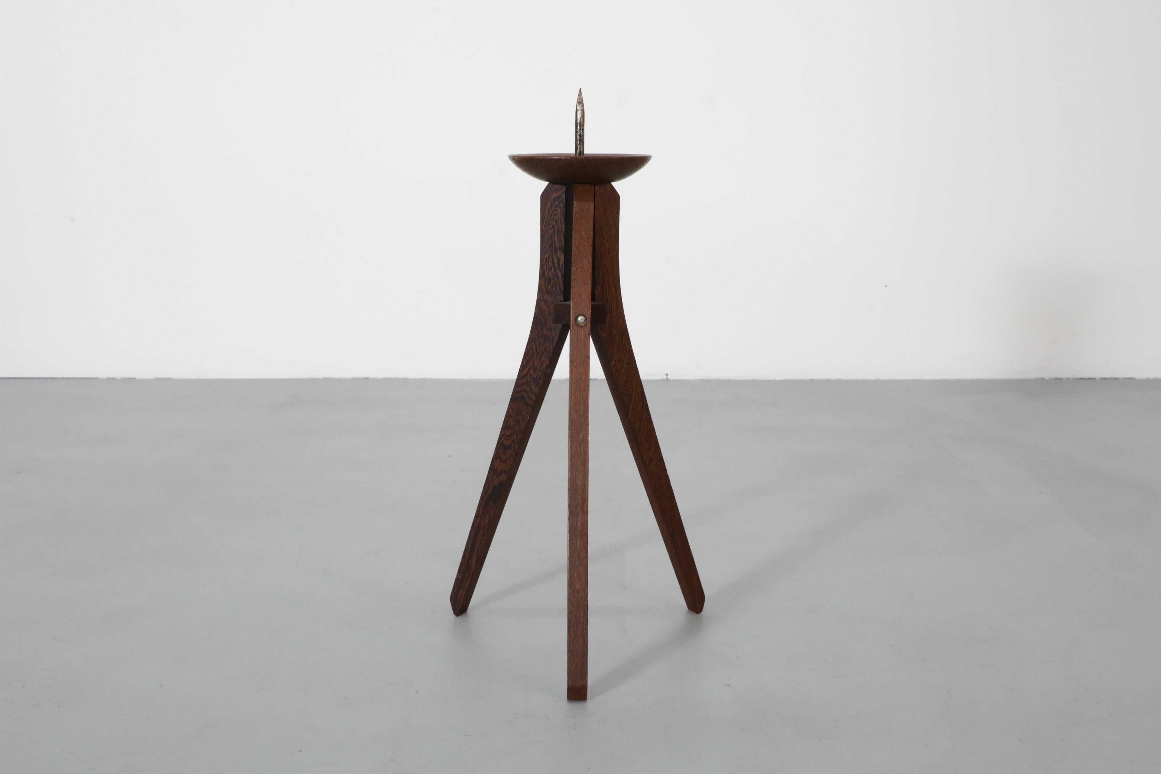 Large Mid-Century Teak Standing Spiked Candle Holder For Sale 1