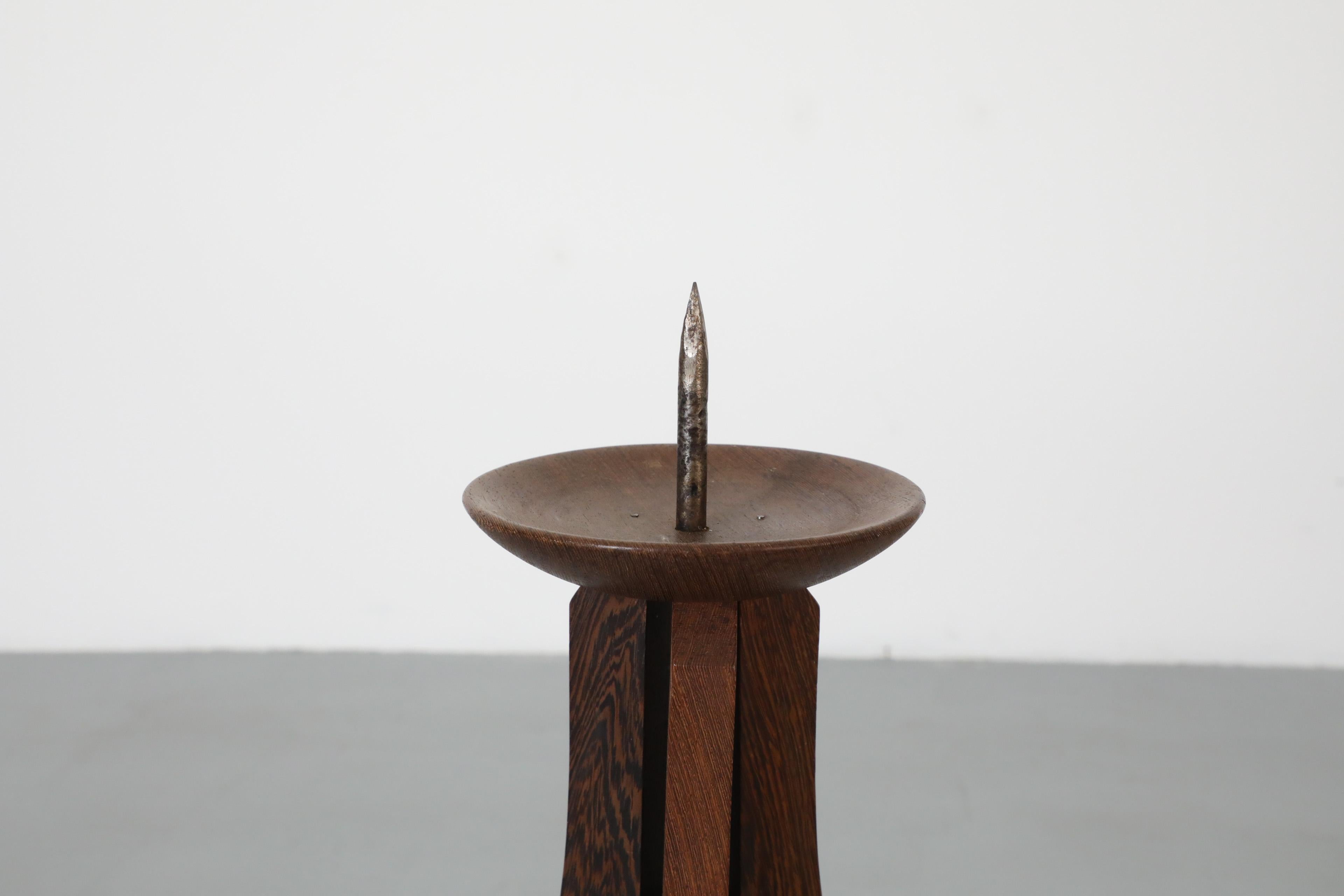 Large Mid-Century Teak Standing Spiked Candle Holder For Sale 2