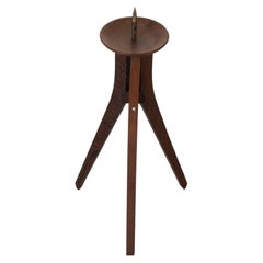 Retro Large Mid-Century Teak Standing Spiked Candle Holder