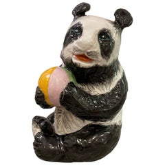 Grand ours panda en terre cuite du milieu du siècle