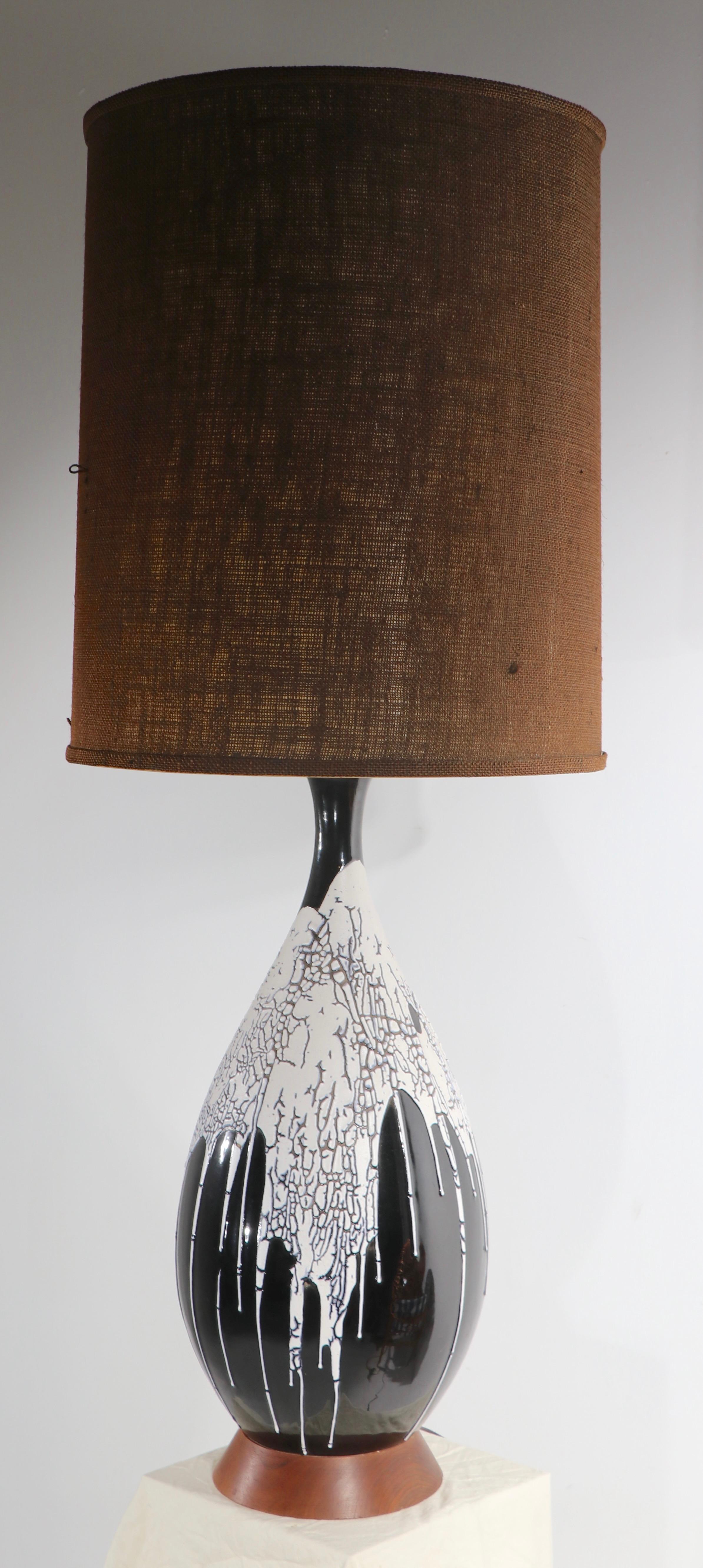 Large Mid Century Textured Drip Glaze Table Lamp For Sale 3