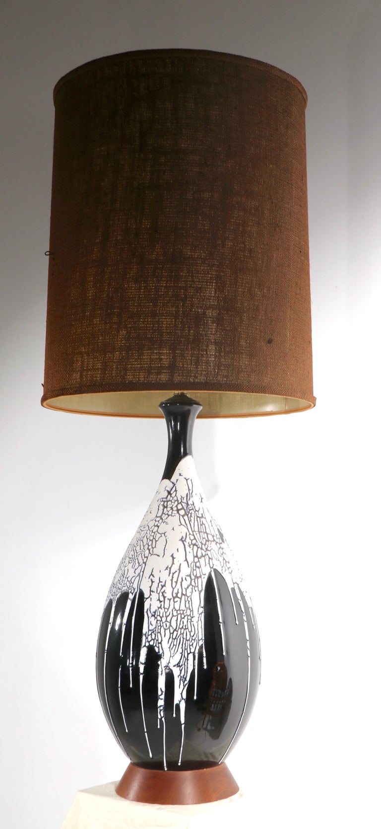 Large Mid Century Textured Drip Glaze Table Lamp For Sale 4