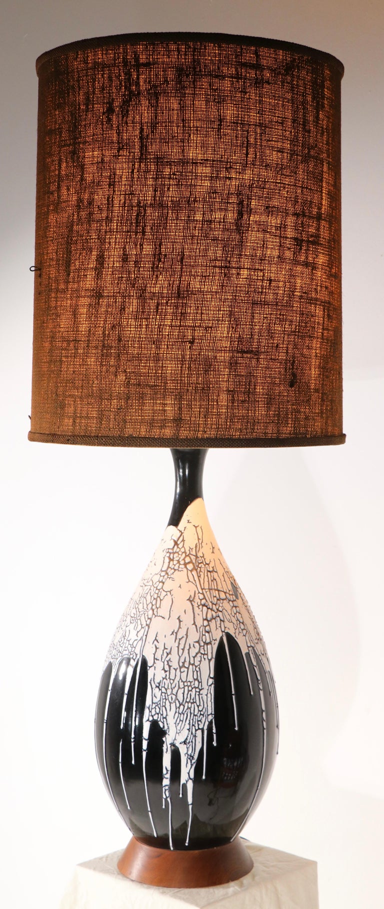 Large Mid Century Textured Drip Glaze Table Lamp For Sale 2