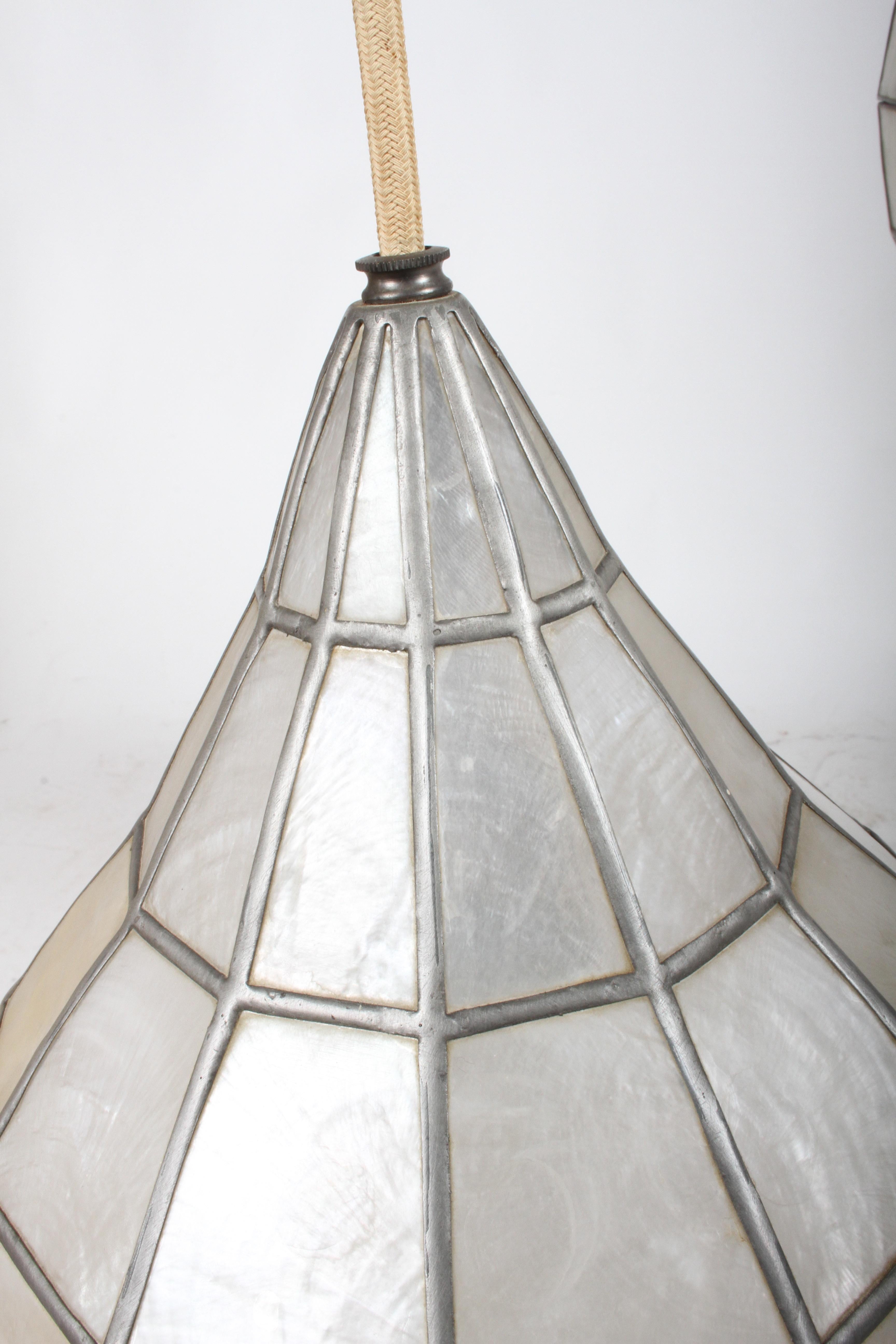 Large Mid-Century Three-Arm Tiered Capiz Shell Teardrop Chandelier For Sale 3