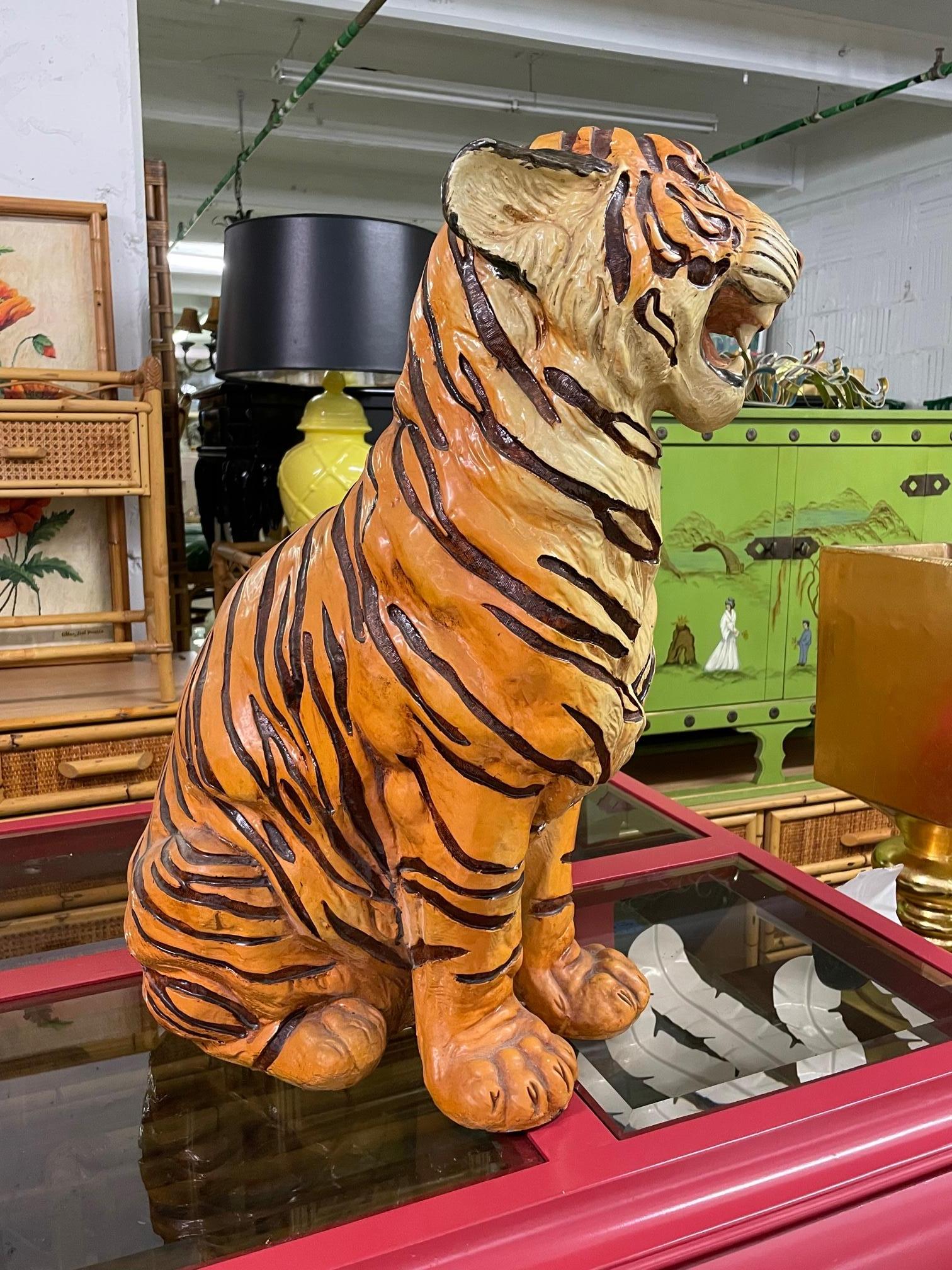 Hollywood Regency Large Mid-Century Tiger Statue