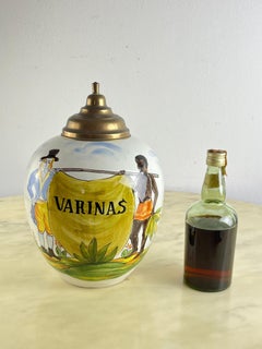 Large Mid-Century Tobacco Holder In Polychrome Ceramic And Brass Lid 1950s