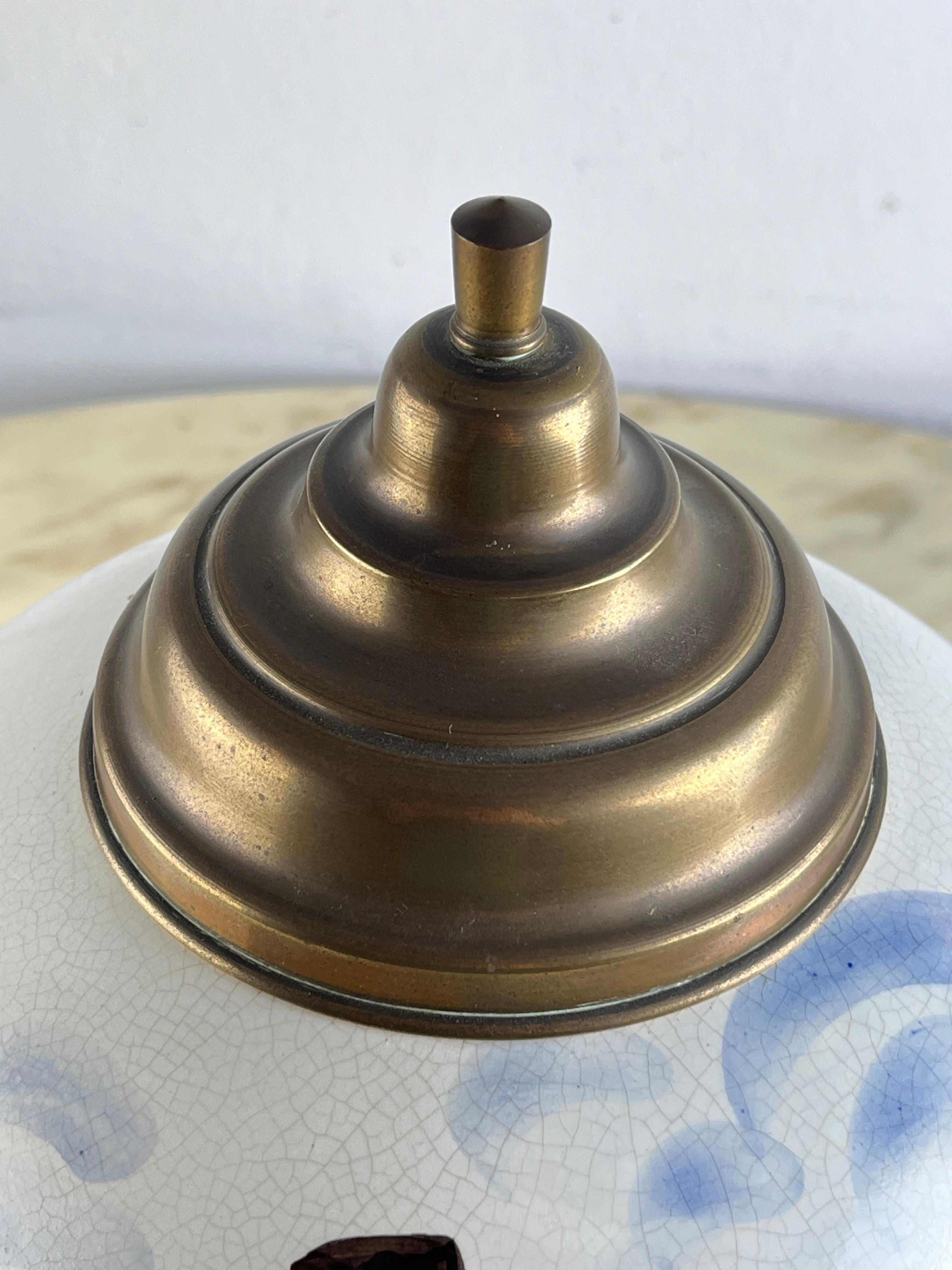 Large Mid-Century Tobacco Holder In Polychrome Ceramic And Brass Lid 1950s For Sale 1