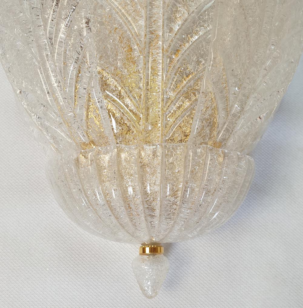 Gold Plate Mid Century Modern Murano Glass Large Sconces 