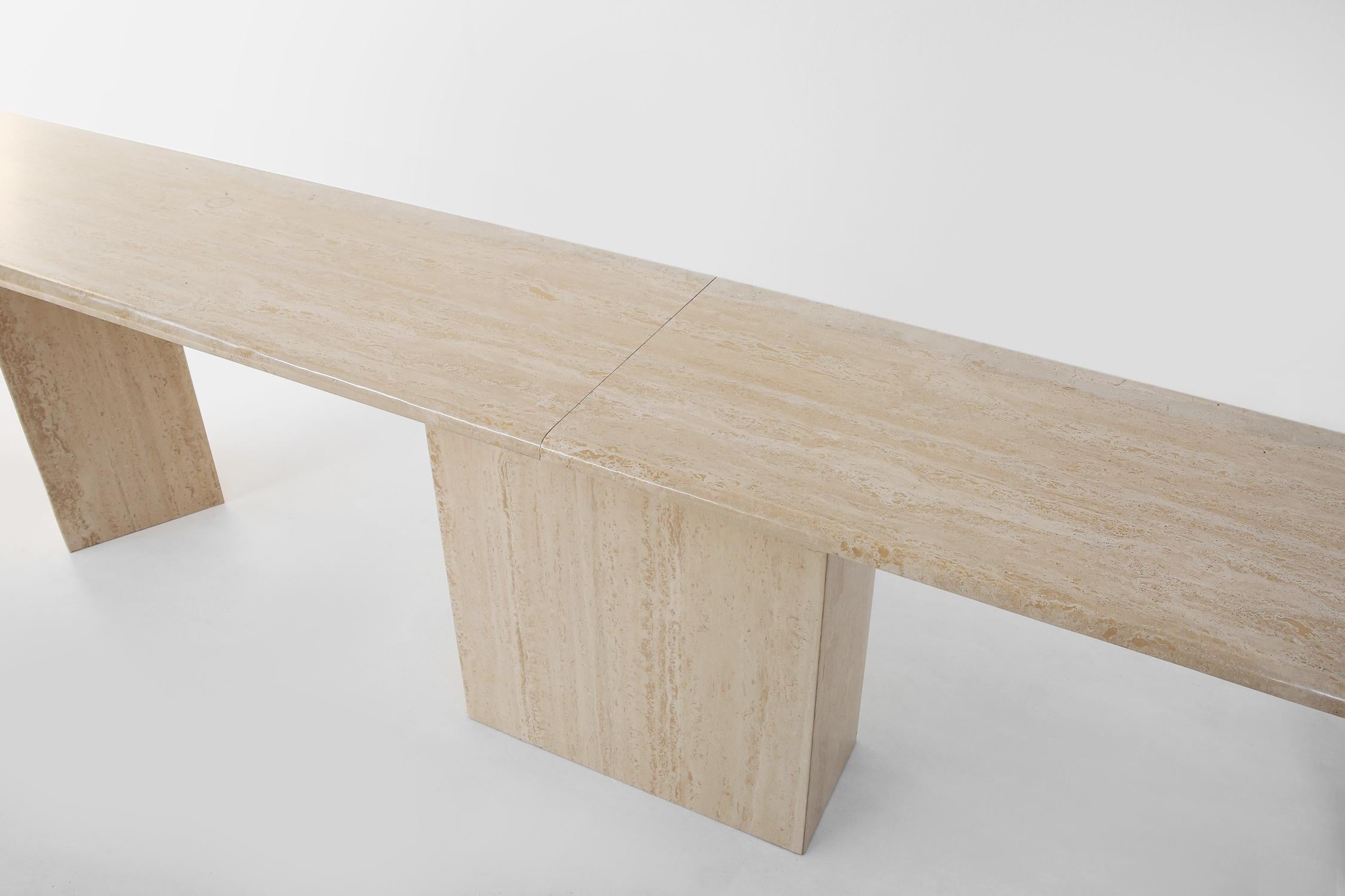 Large mid-century travertine console table 4