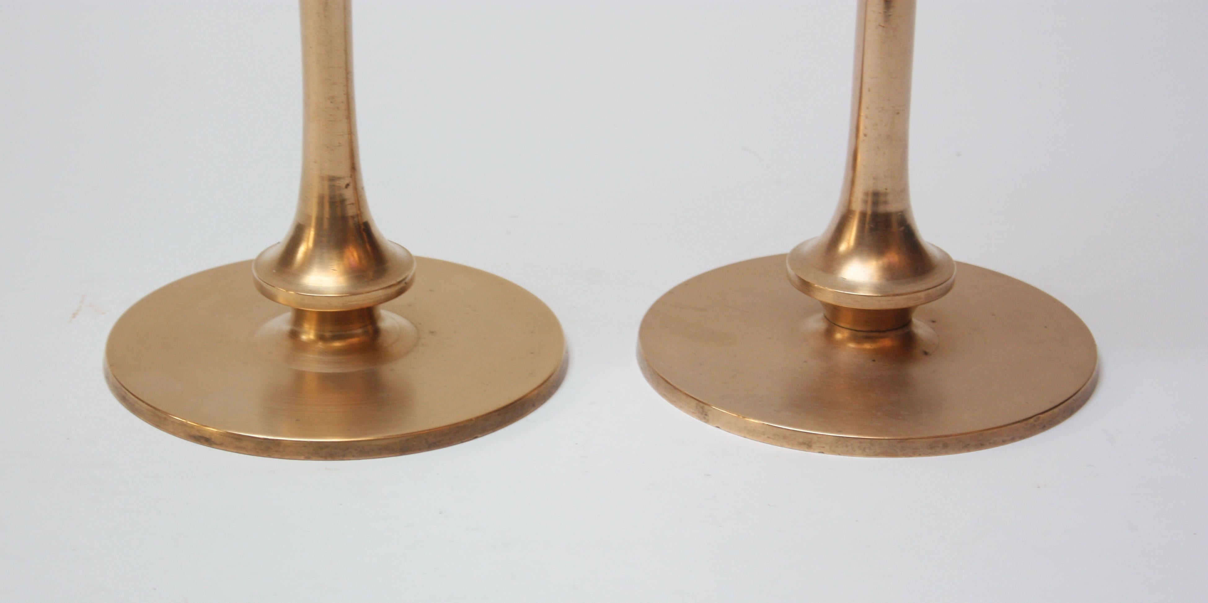 Large Mid-Century Turned Copper Candlesticks  2