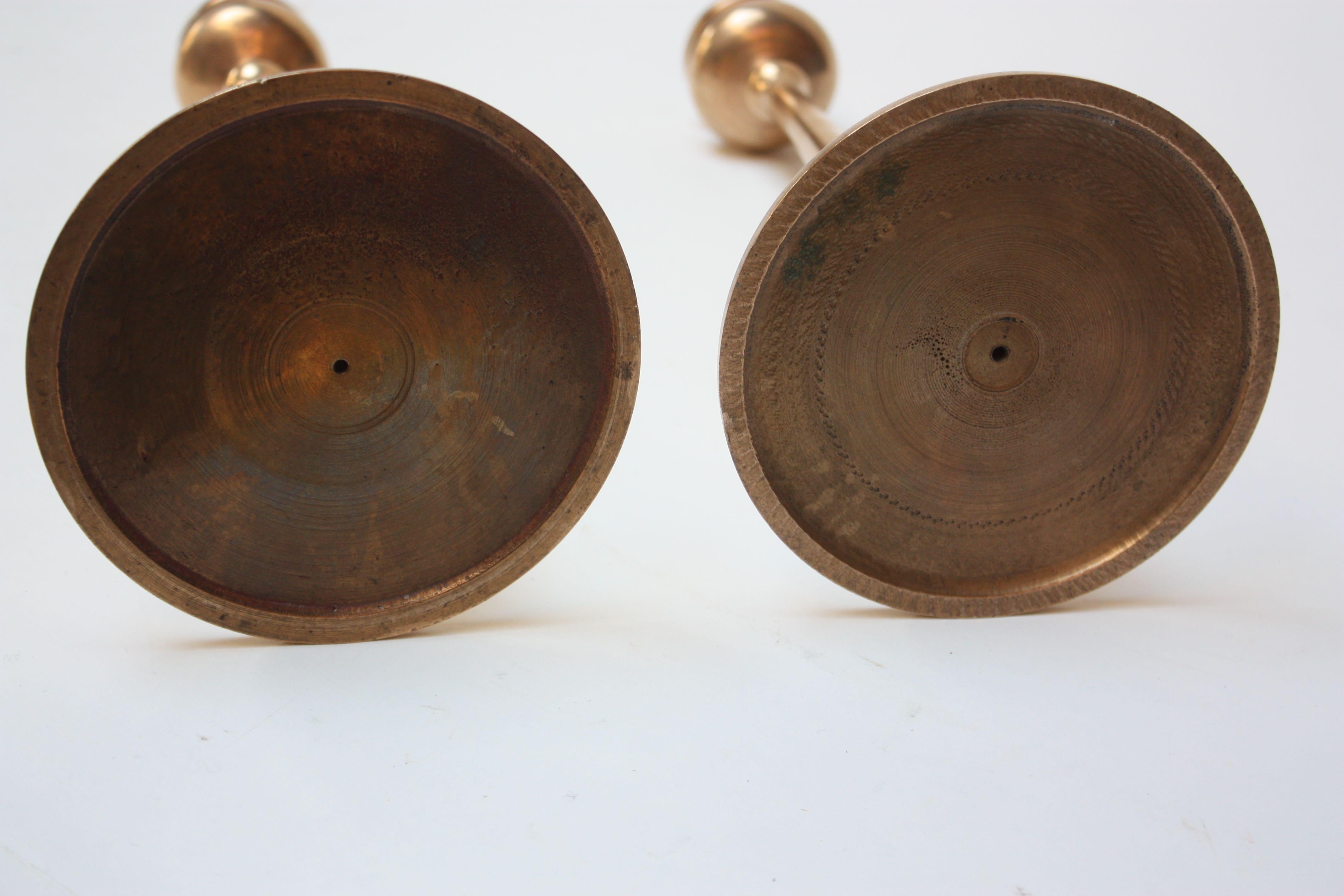 Large Mid-Century Turned Copper Candlesticks  3