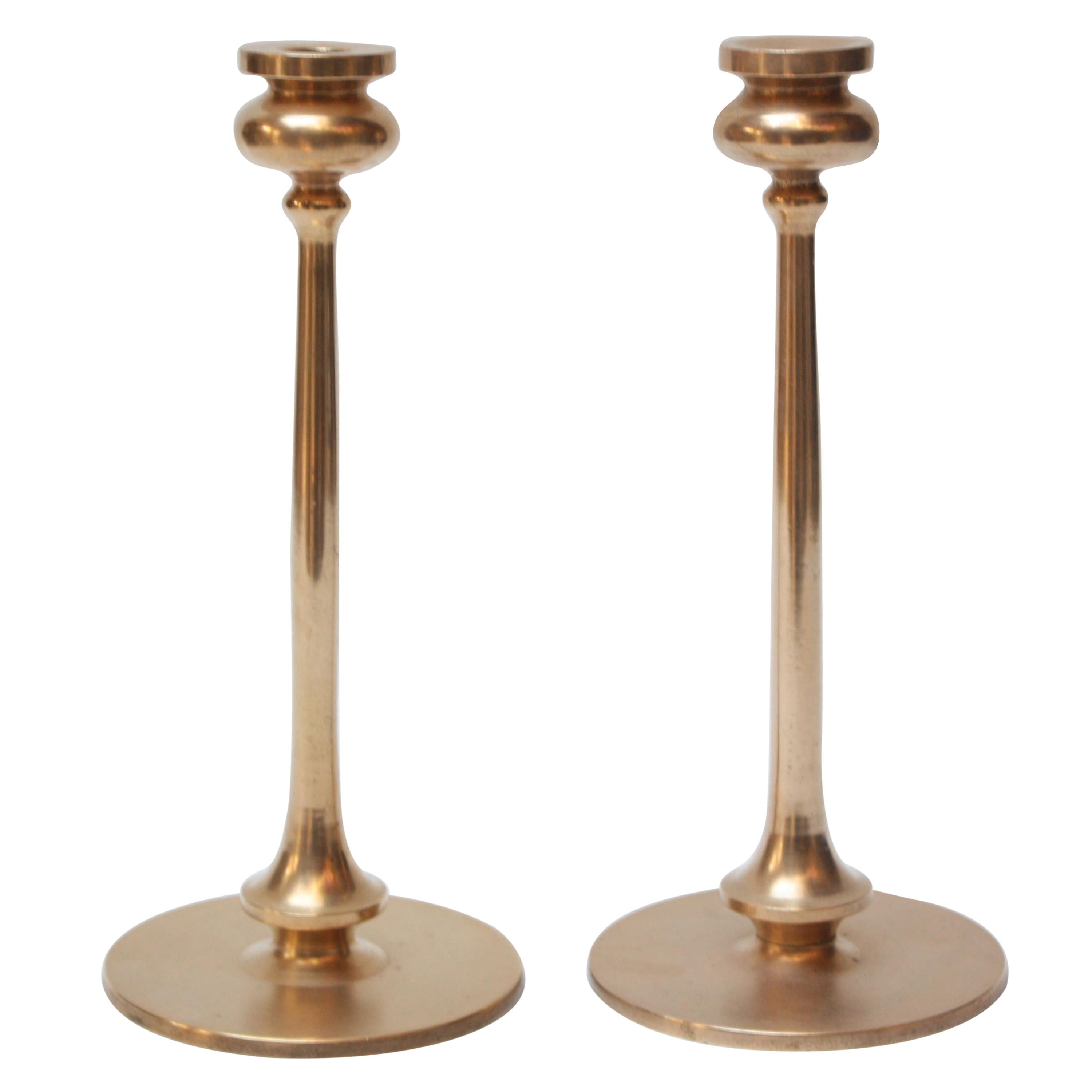 Large Mid-Century Turned Copper Candlesticks 