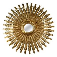 Grand miroir Sunburst du milieu du siècle en bois doré à deux couches