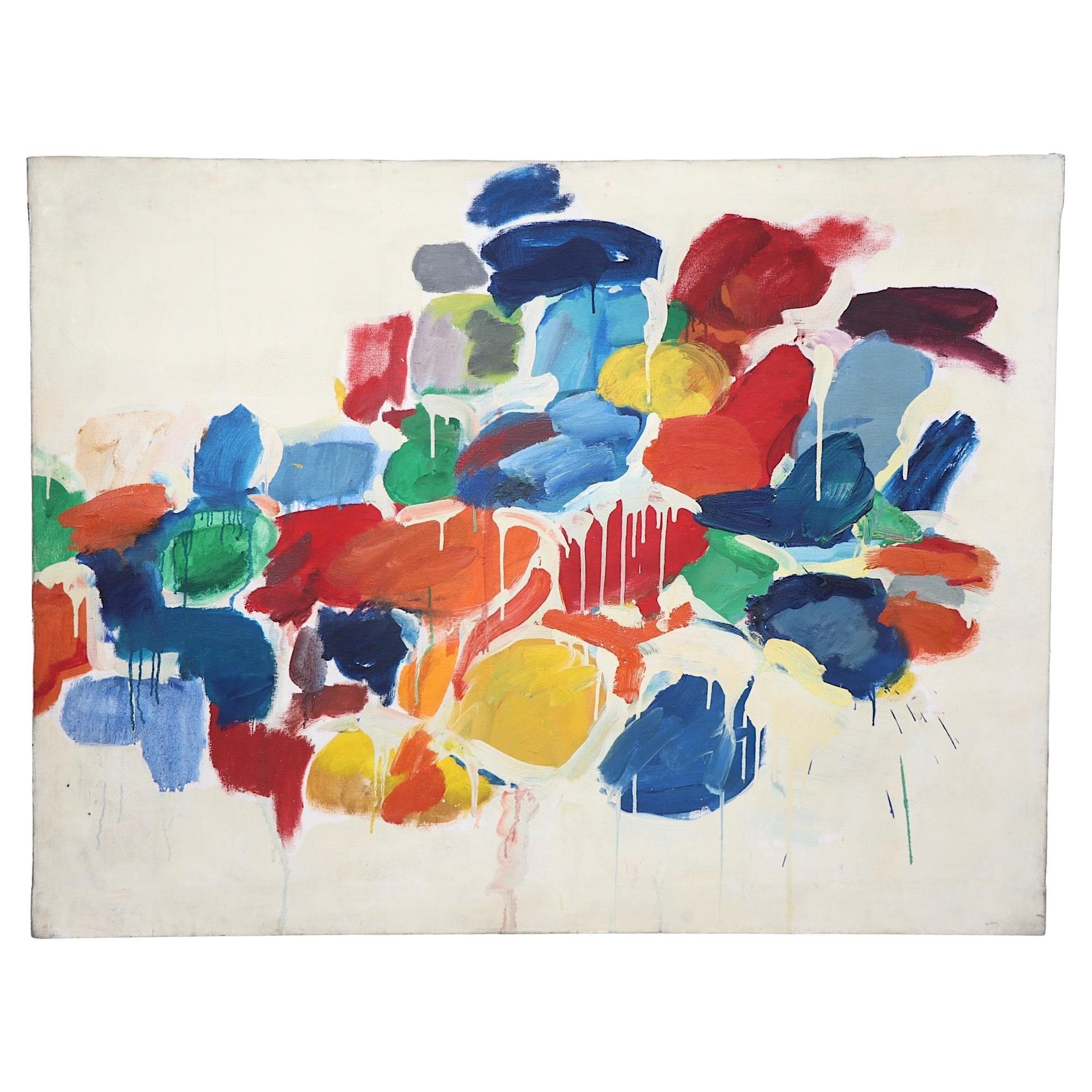 Large vintage abstract  acrylic on canvas  painting , by Jules Granowitter  c 1940/1950's.  Mr. Granowitter was an accomplished painter, and illustrator, a Brooklyn native and  graduated from noted NYC art school, Cooper Union. Unfortunately, there