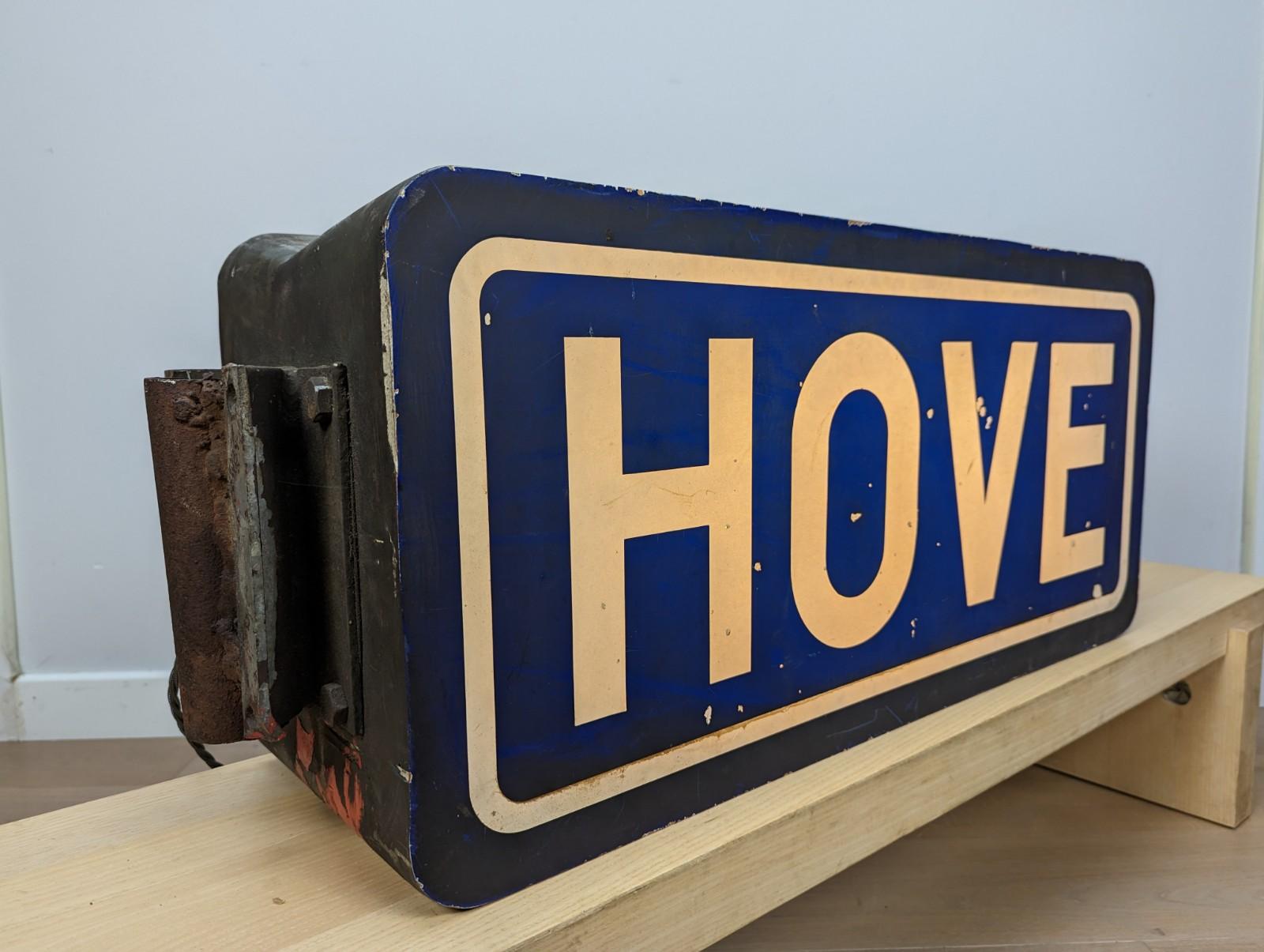 Large Midcentury Vintage 'Hove' Advertising Light Box In Distressed Condition For Sale In Tunbridge Wells, GB
