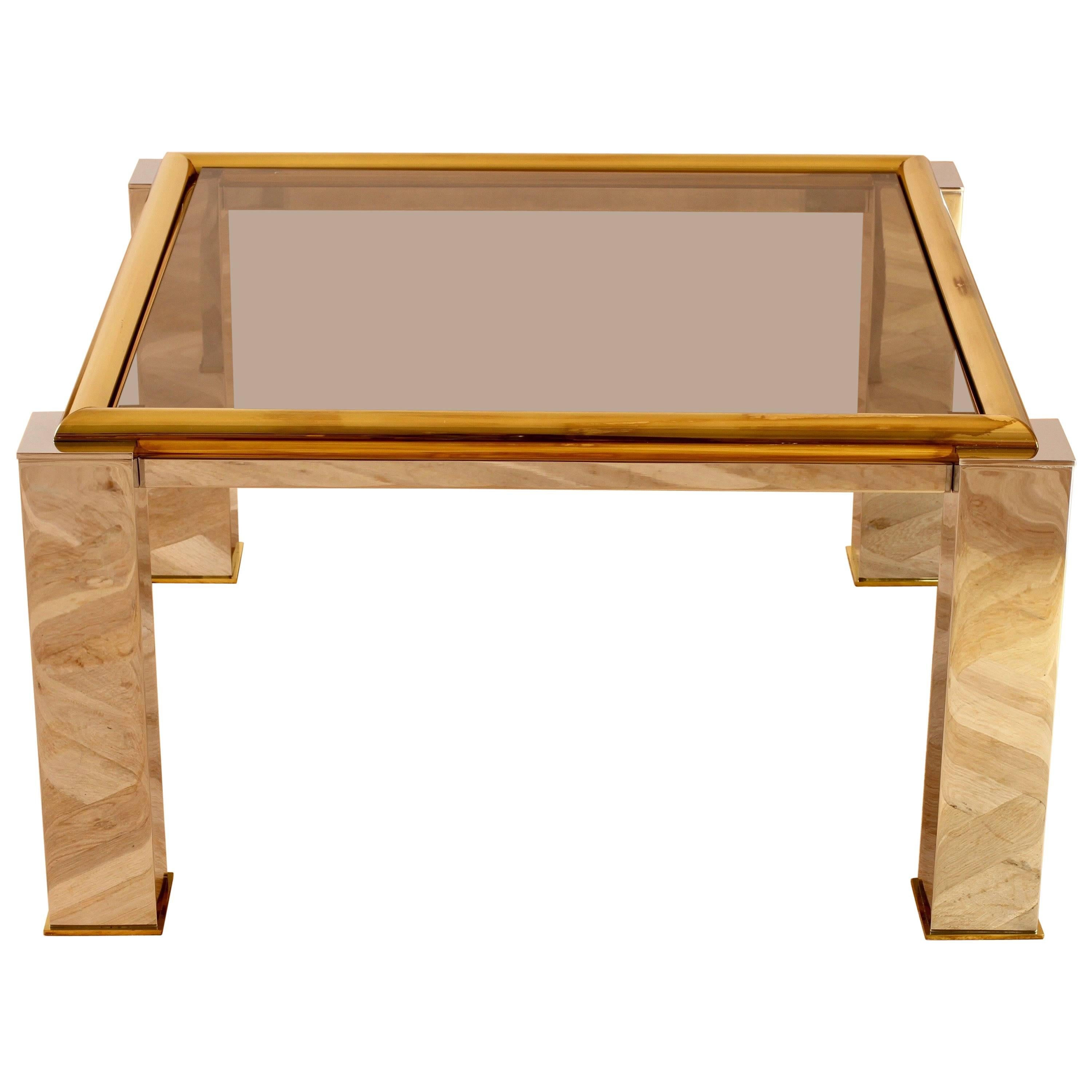 Large bicolor or bicolour square centre coffee table with a smoked glass table top 