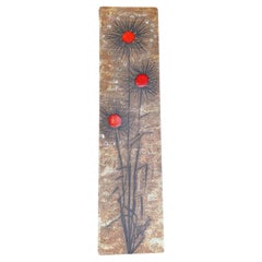 Large Mid-Century Ceramic Wall Plaque Flowers Picard Vallauris 