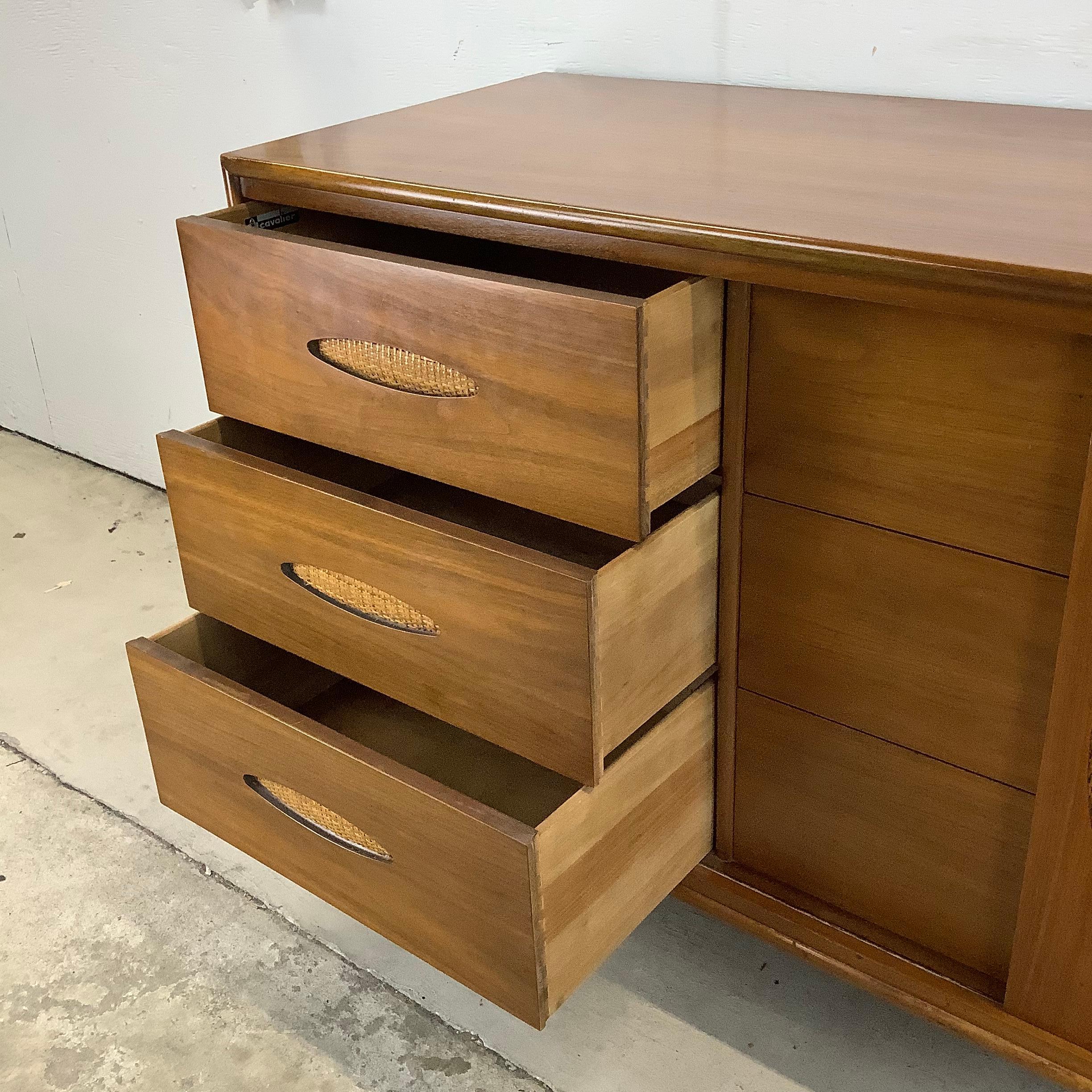 Large Mid-Century Walnut and Cane Dresser by Cavalier Furniture For Sale 6