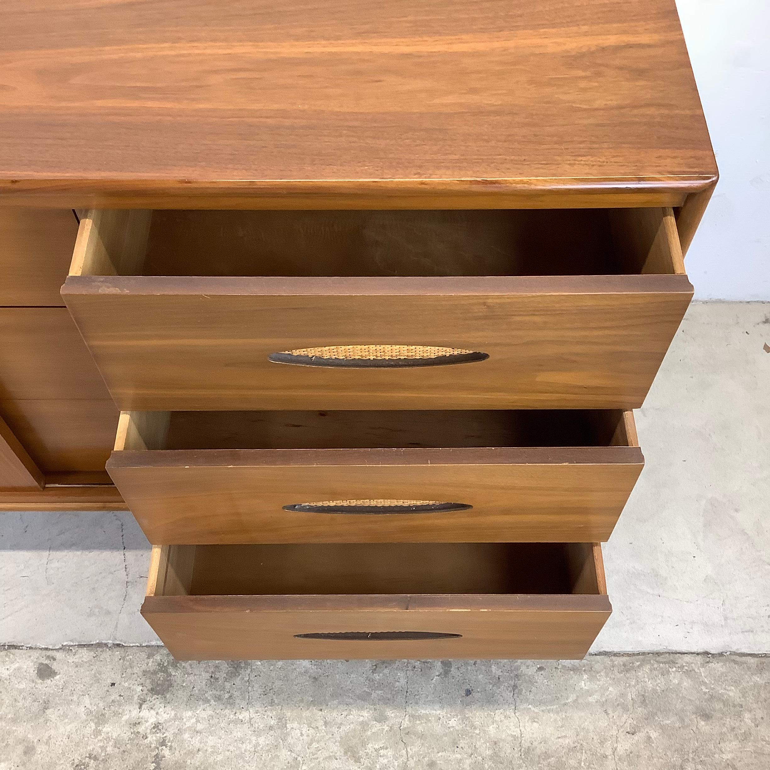 Large Mid-Century Walnut and Cane Dresser by Cavalier Furniture For Sale 7
