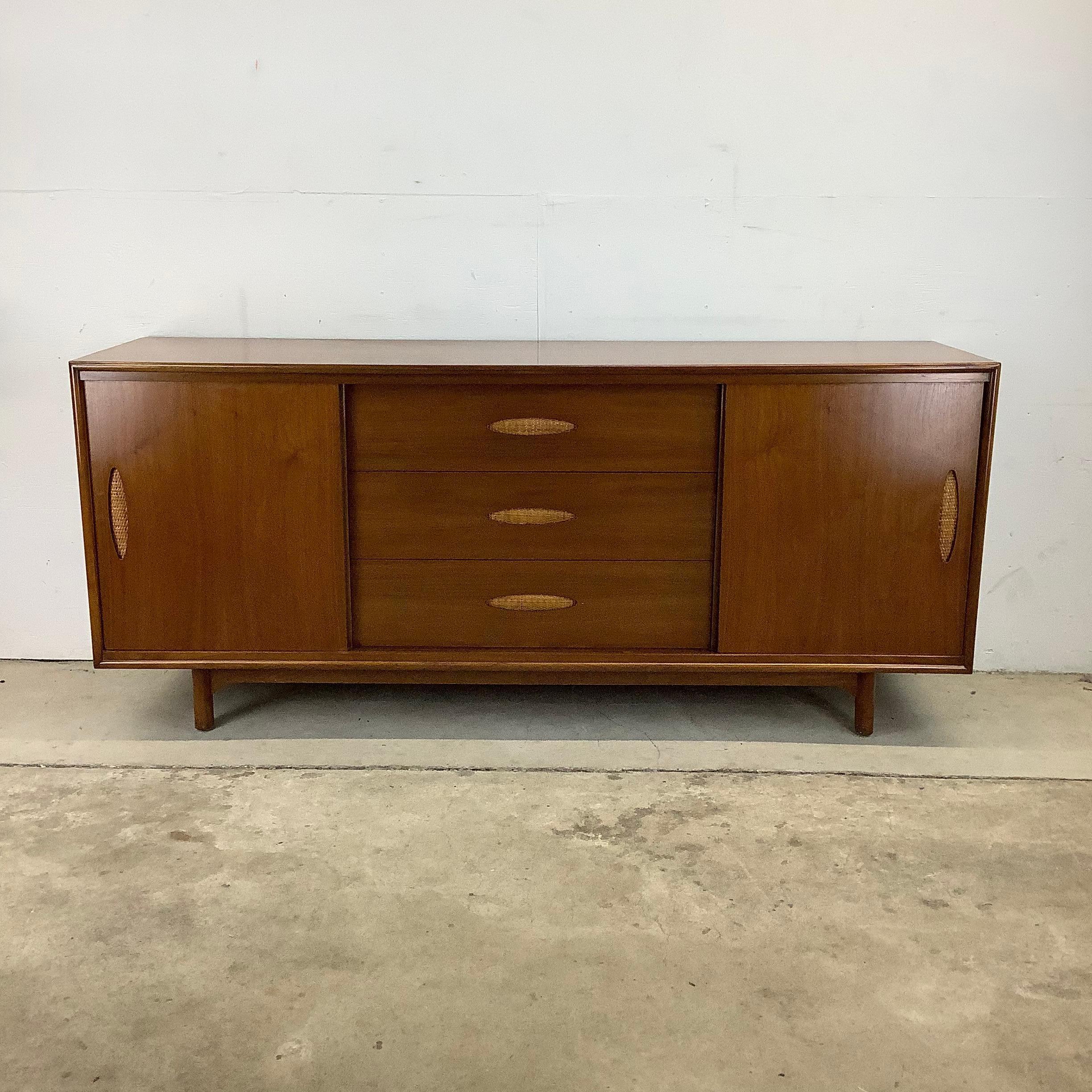 Large Mid-Century Walnut and Cane Dresser by Cavalier Furniture For Sale 10