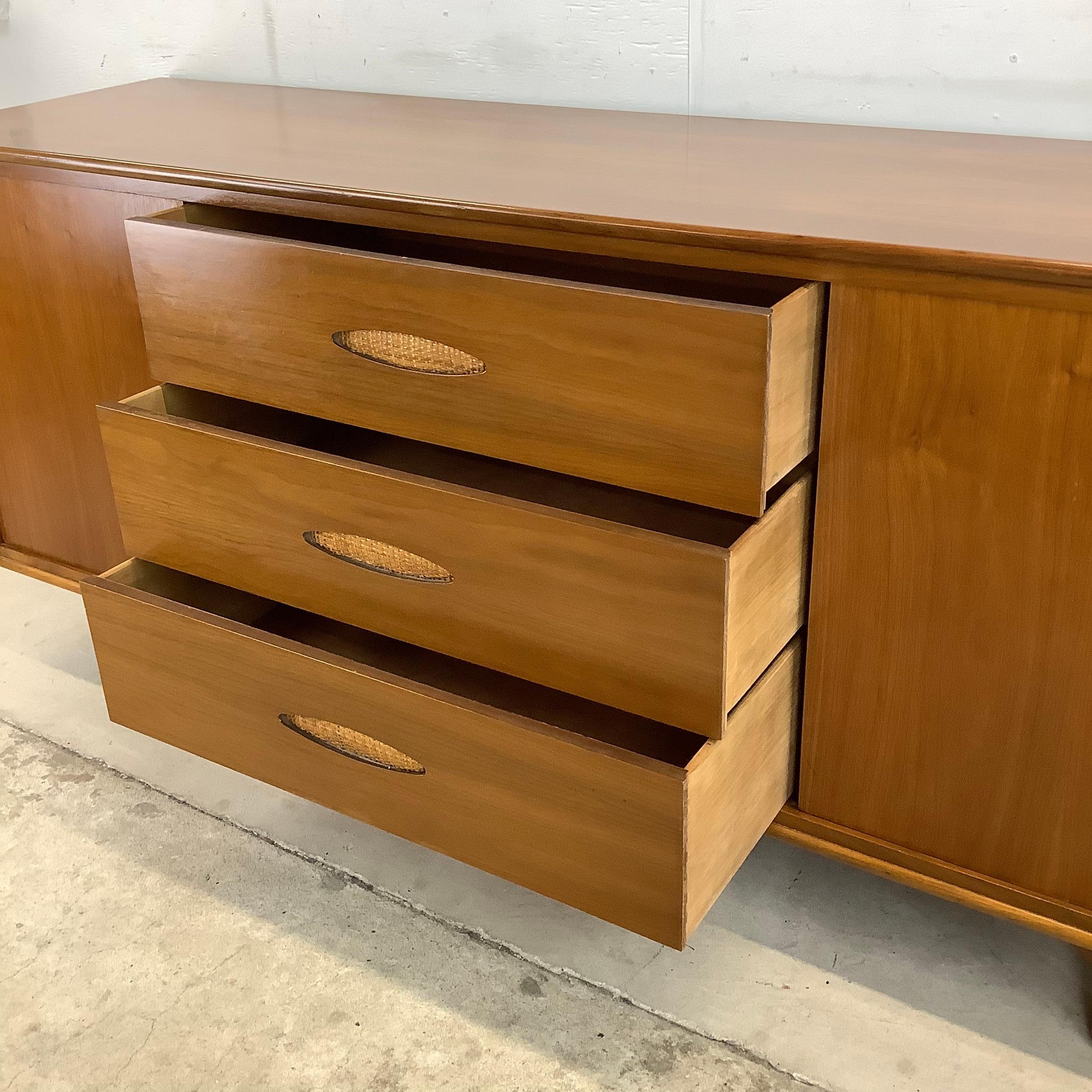 American Large Mid-Century Walnut and Cane Dresser by Cavalier Furniture For Sale