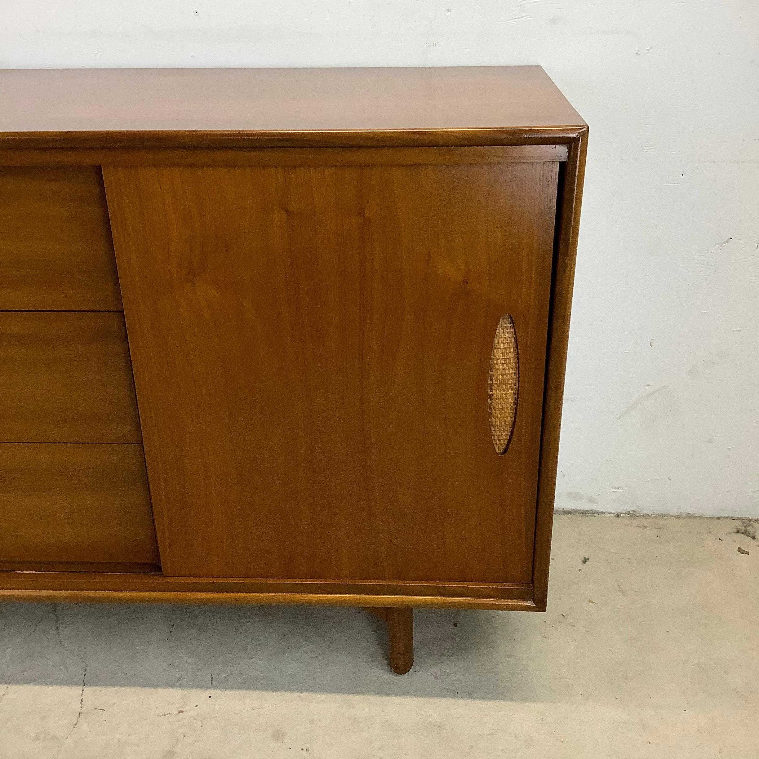 20th Century Large Mid-Century Walnut and Cane Dresser by Cavalier Furniture For Sale