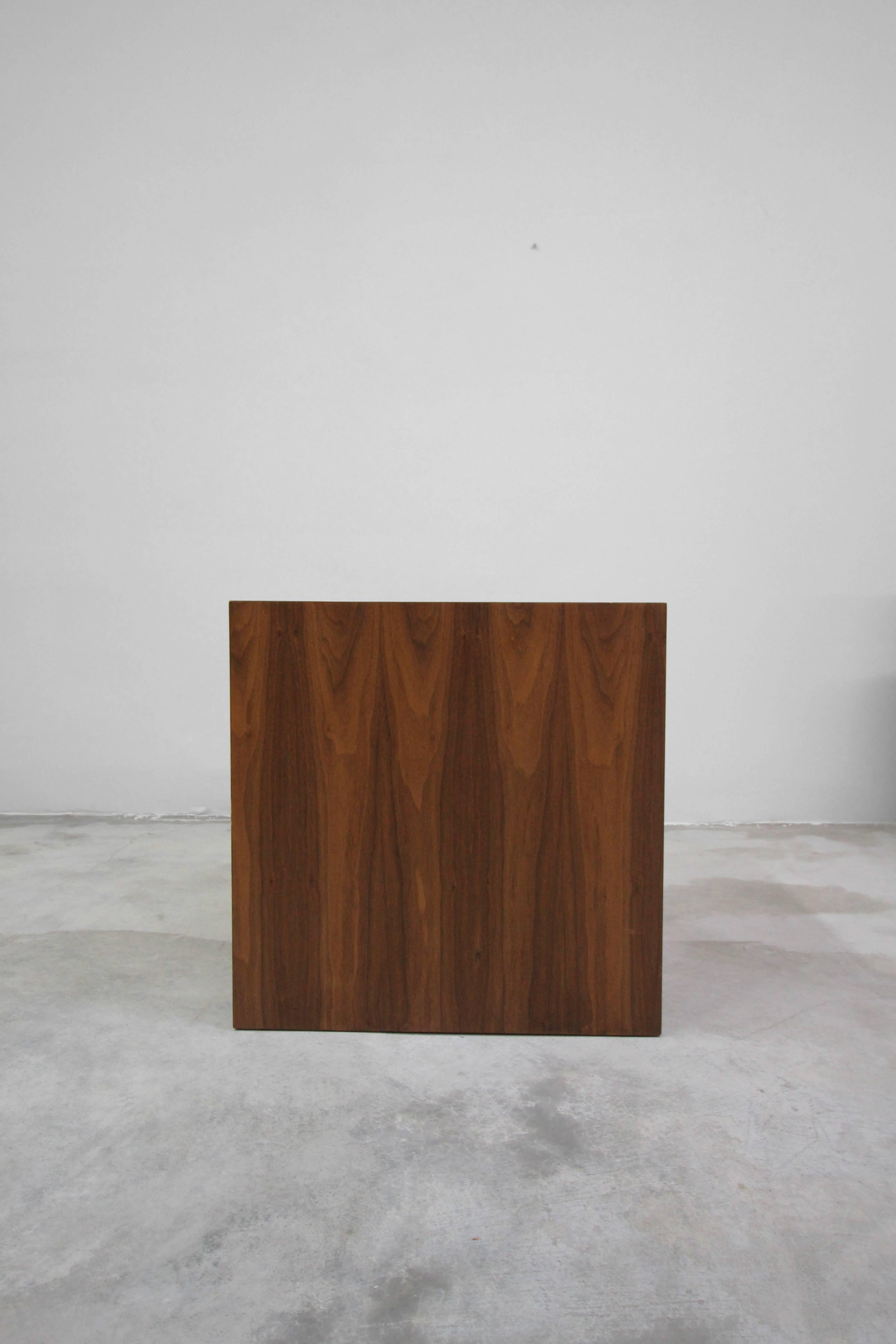 Large Midcentury Walnut Cube Table Pedestal by Dunbar In Excellent Condition In Las Vegas, NV