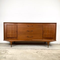 Large Mid-Century Walnut Dresser With Geometric Design