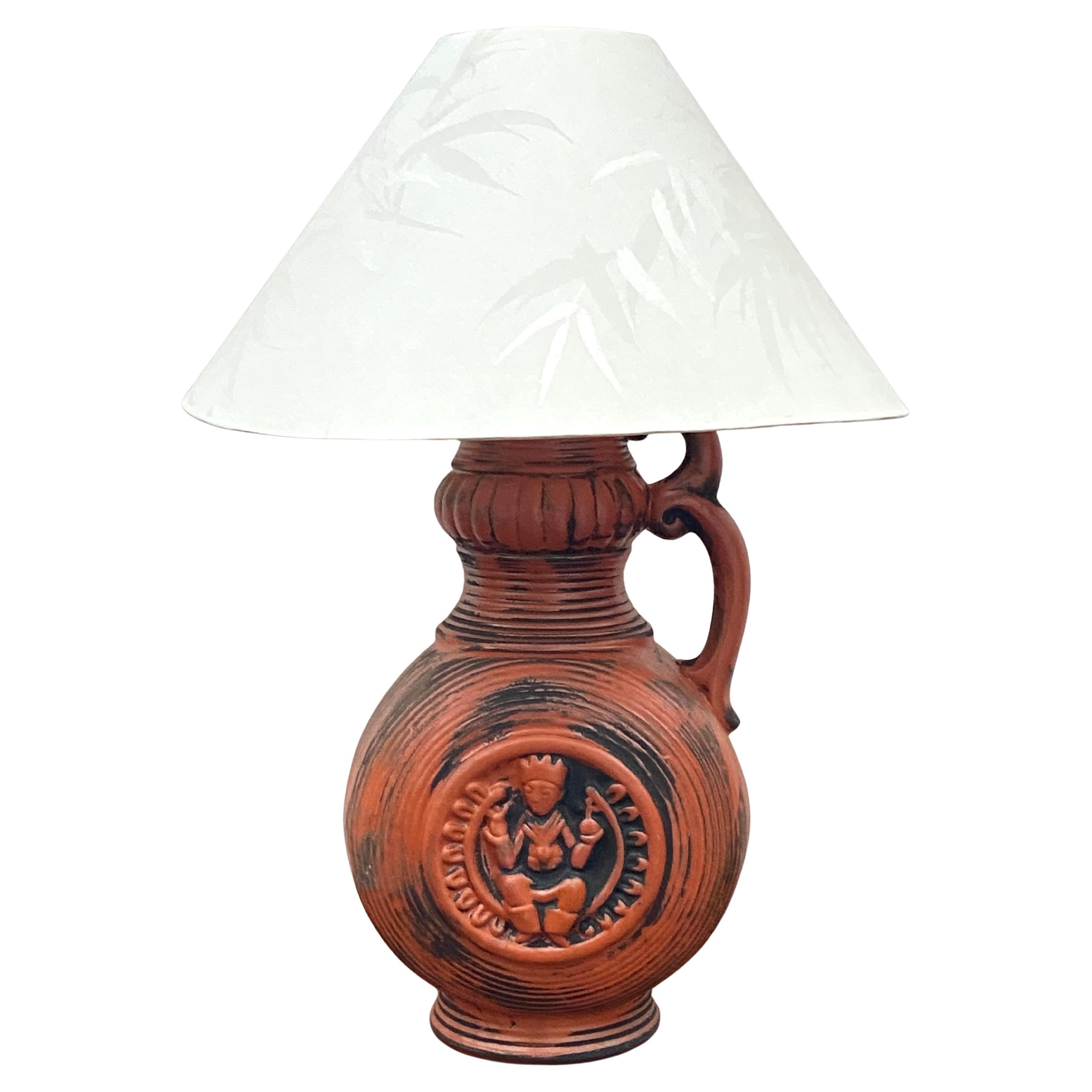 Large Mid century West German orange figural pottery lamp For Sale